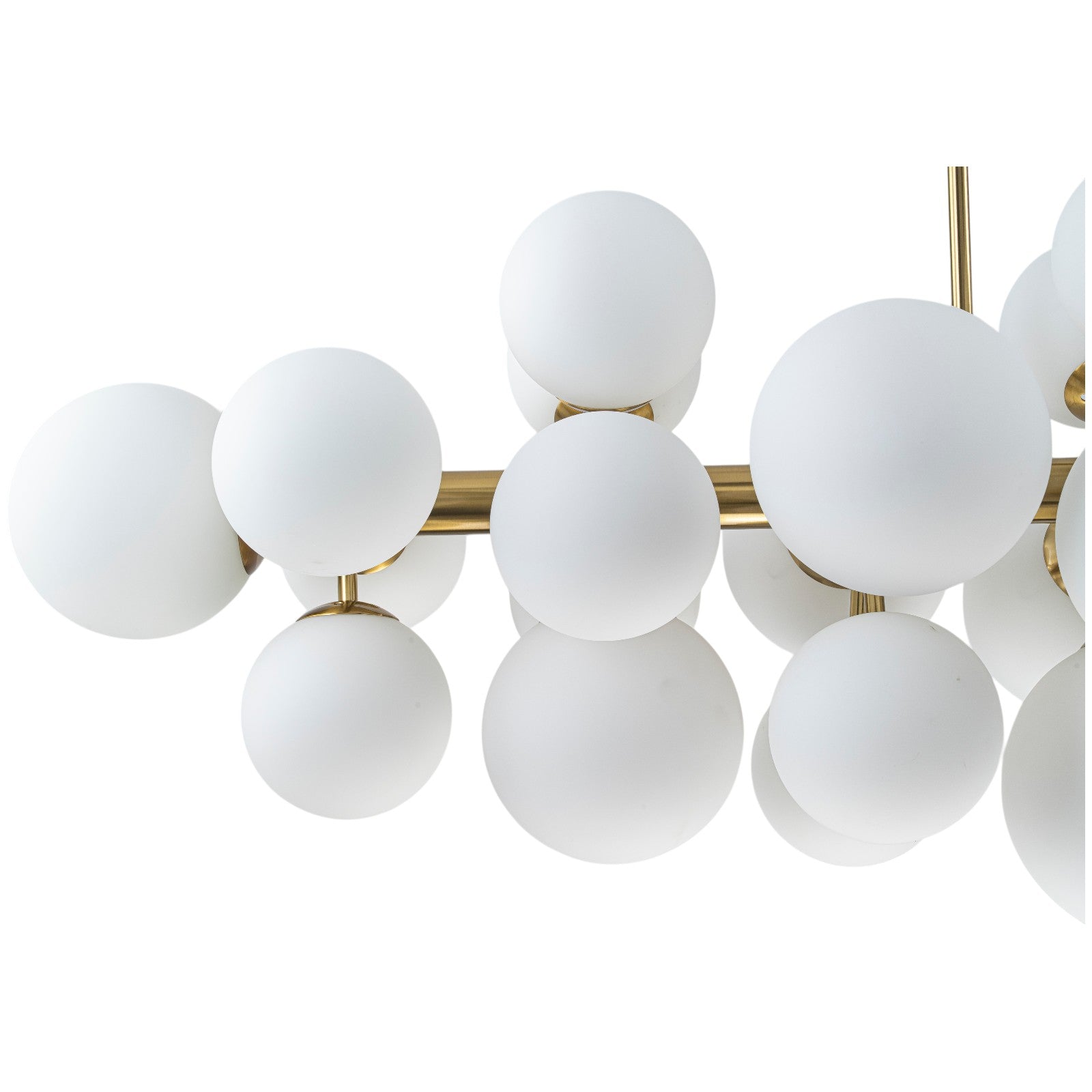 Glowlings 31-Light Modern Large Brass Linear Globe Bubbles Opal Glass Chandelier Kitchen Island Light