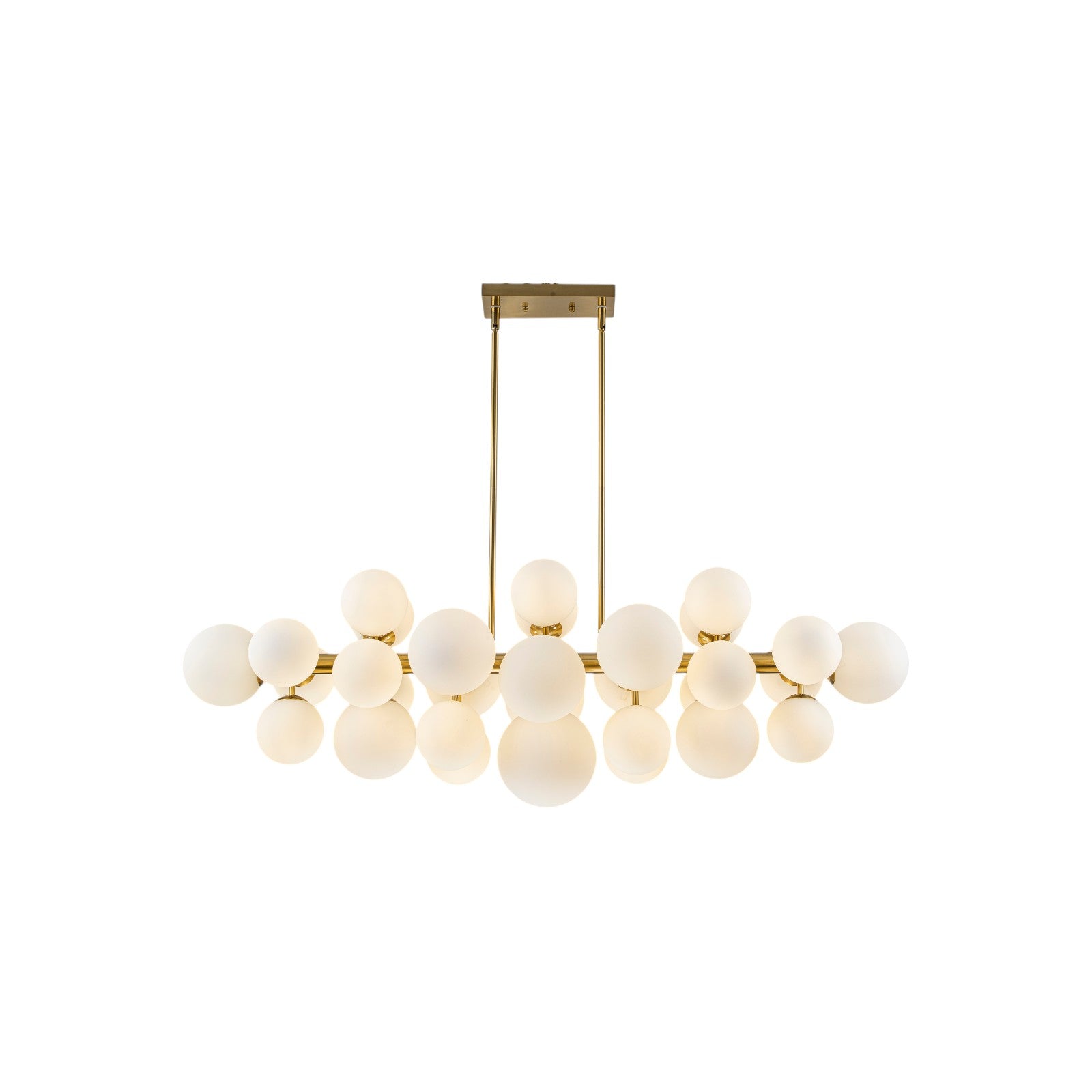 Glowlings 31-Light Modern Large Brass Linear Globe Bubbles Opal Glass Chandelier Kitchen Island Light