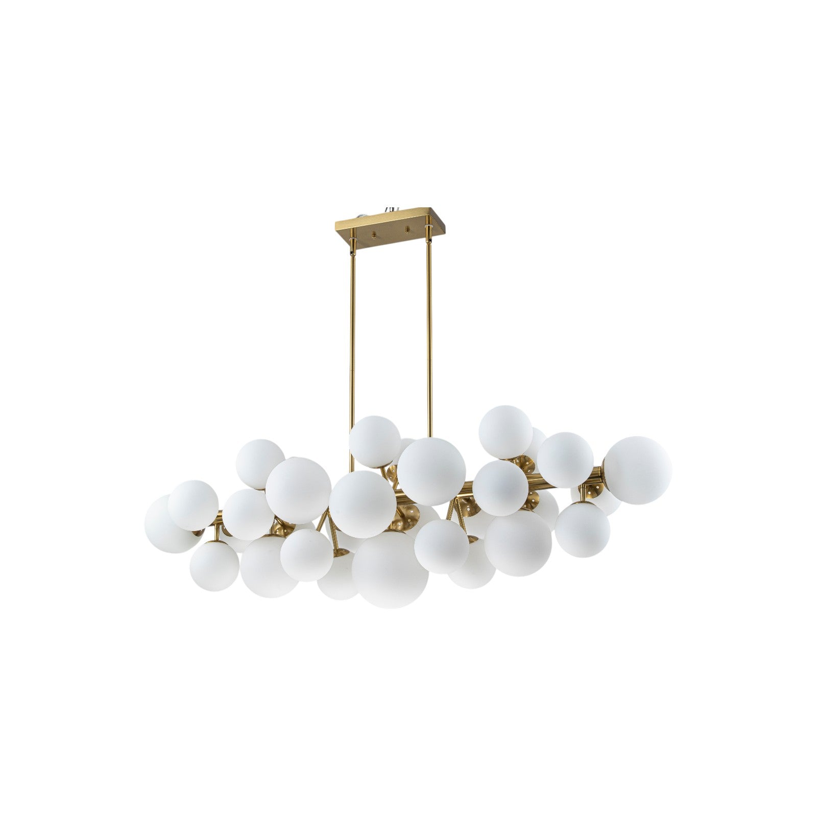 Glowlings 31-Light Modern Large Brass Linear Globe Bubbles Opal Glass Chandelier Kitchen Island Light