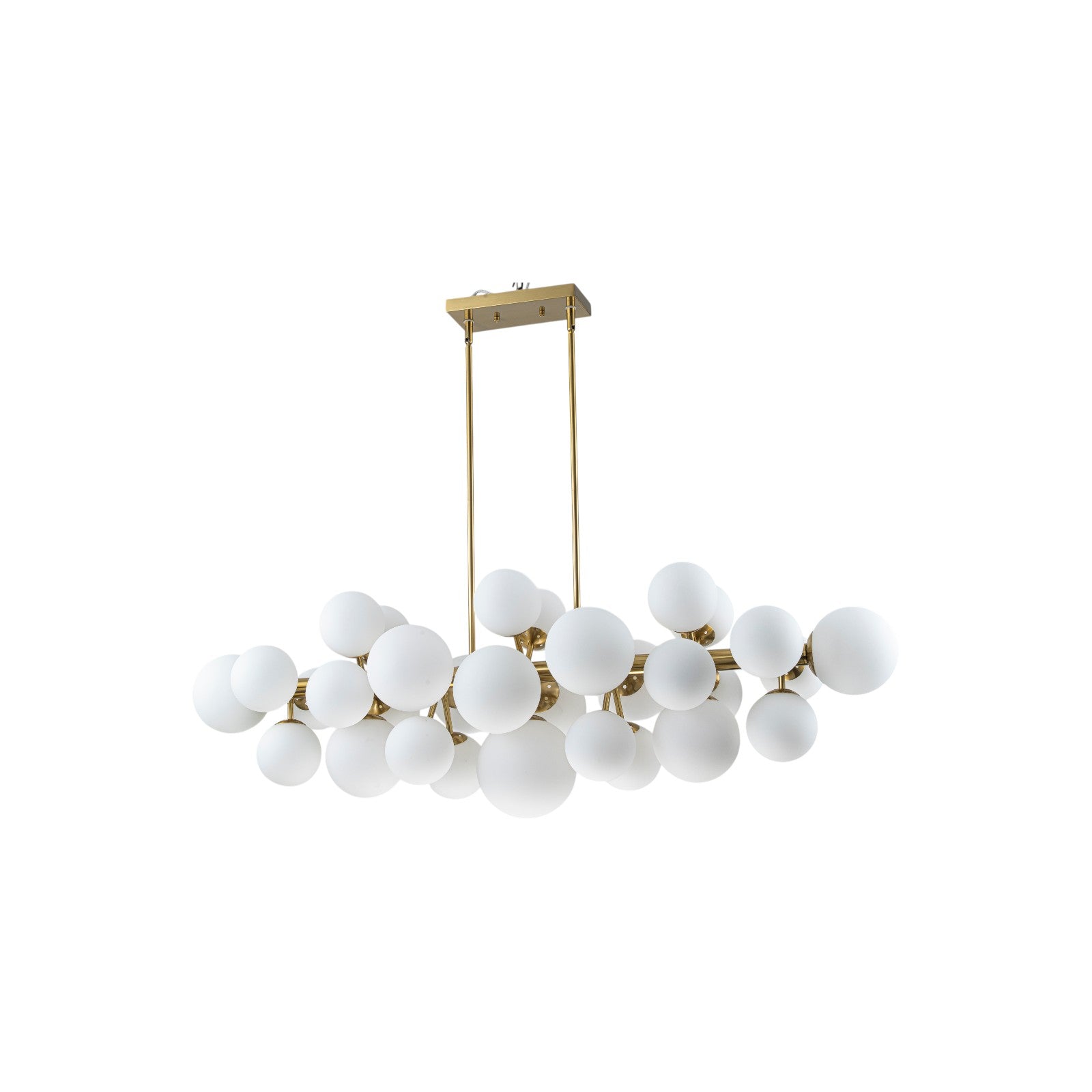 Glowlings 31-Light Modern Large Brass Linear Globe Bubbles Opal Glass Chandelier Kitchen Island Light