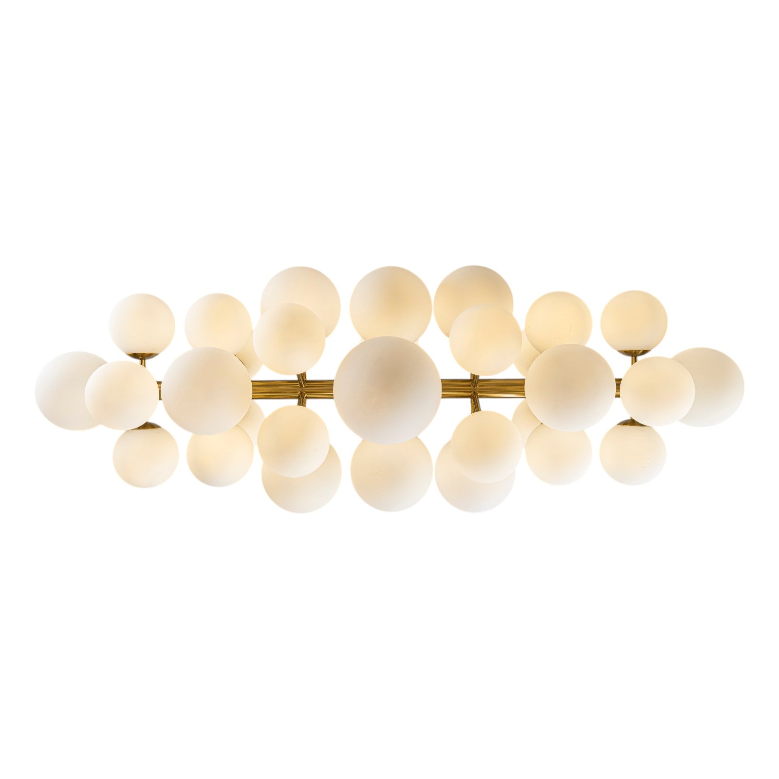 Glowlings 31-Light Modern Large Brass Linear Globe Bubbles Opal Glass Chandelier Kitchen Island Light