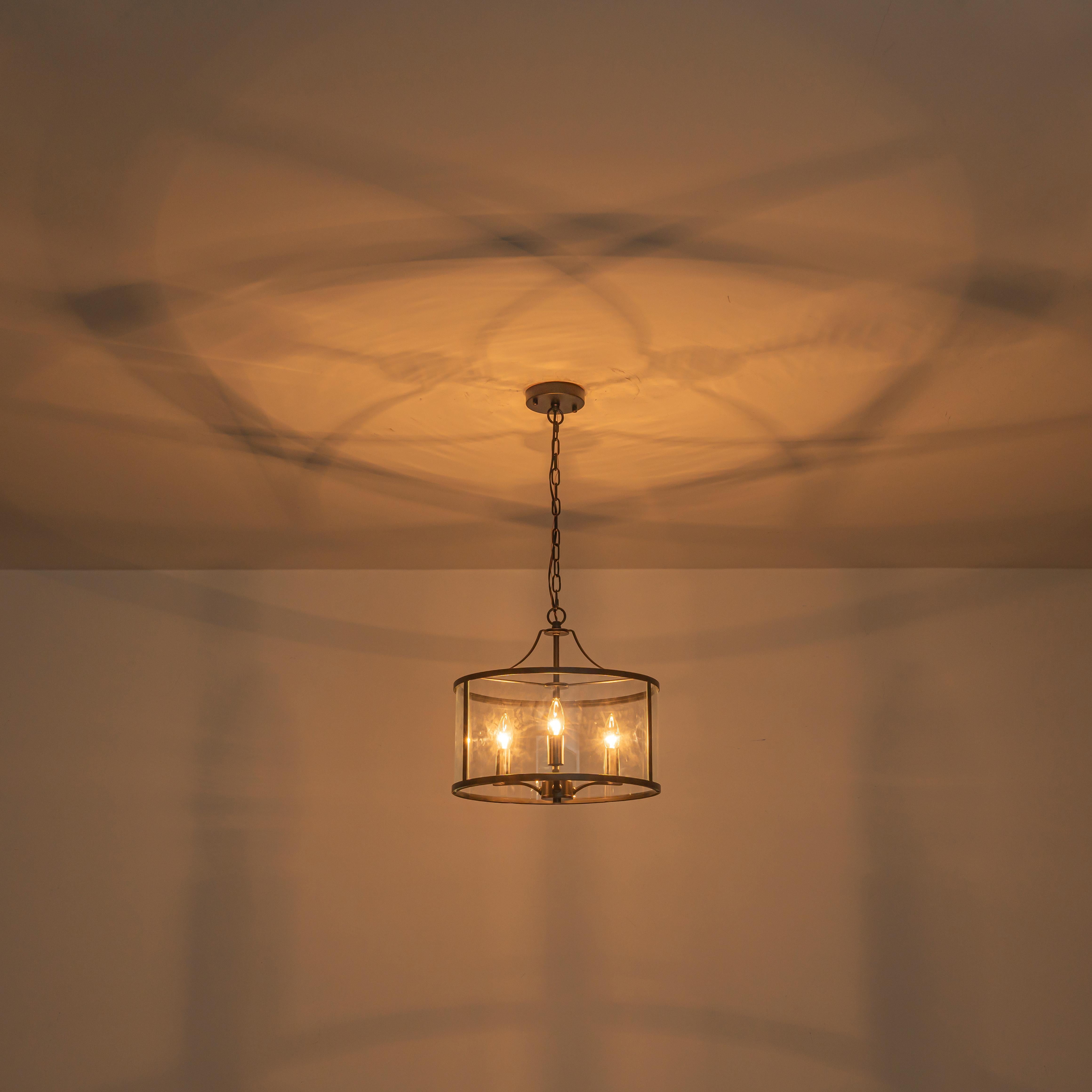 Glowlings 3-Lght Modern 16"Wide Black Round Drum Clear Glass Chandelier