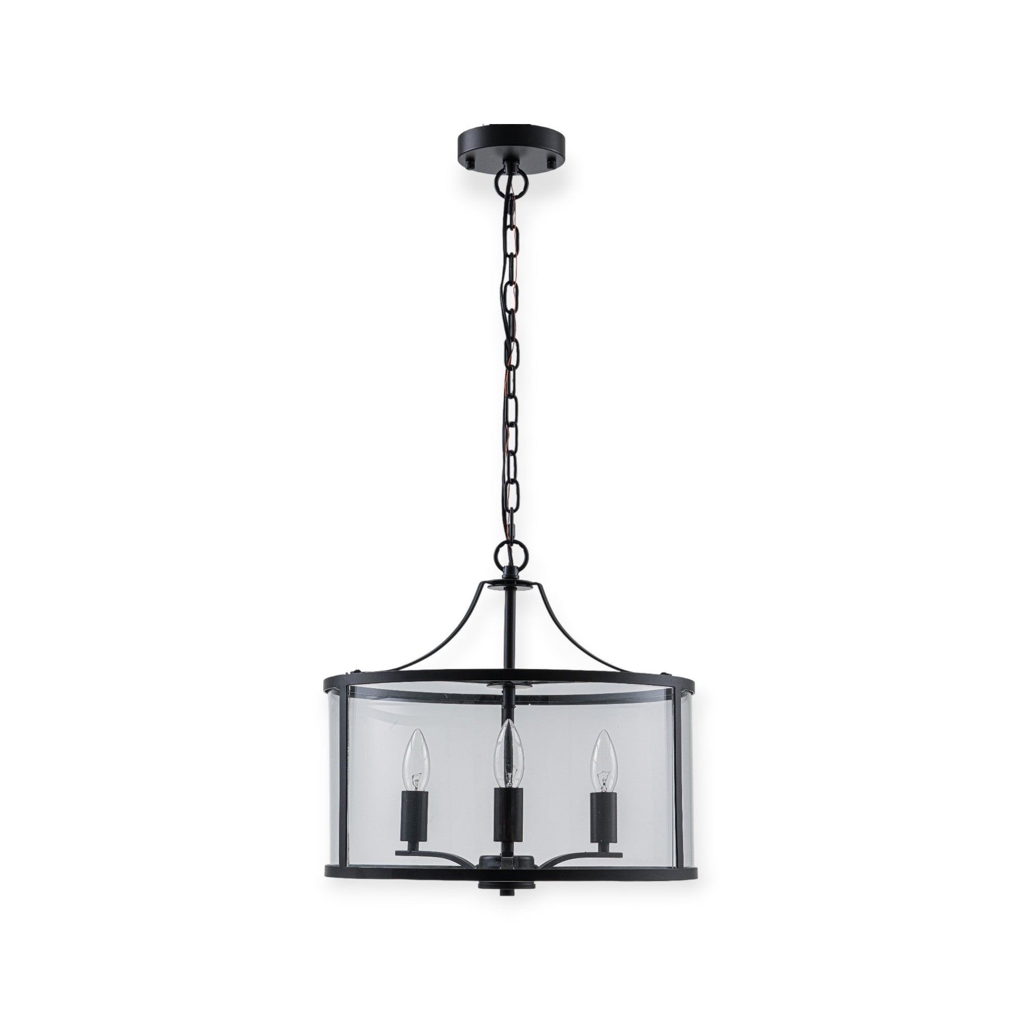 Glowlings 3-Lght Modern 16"Wide Black Round Drum Clear Glass Chandelier