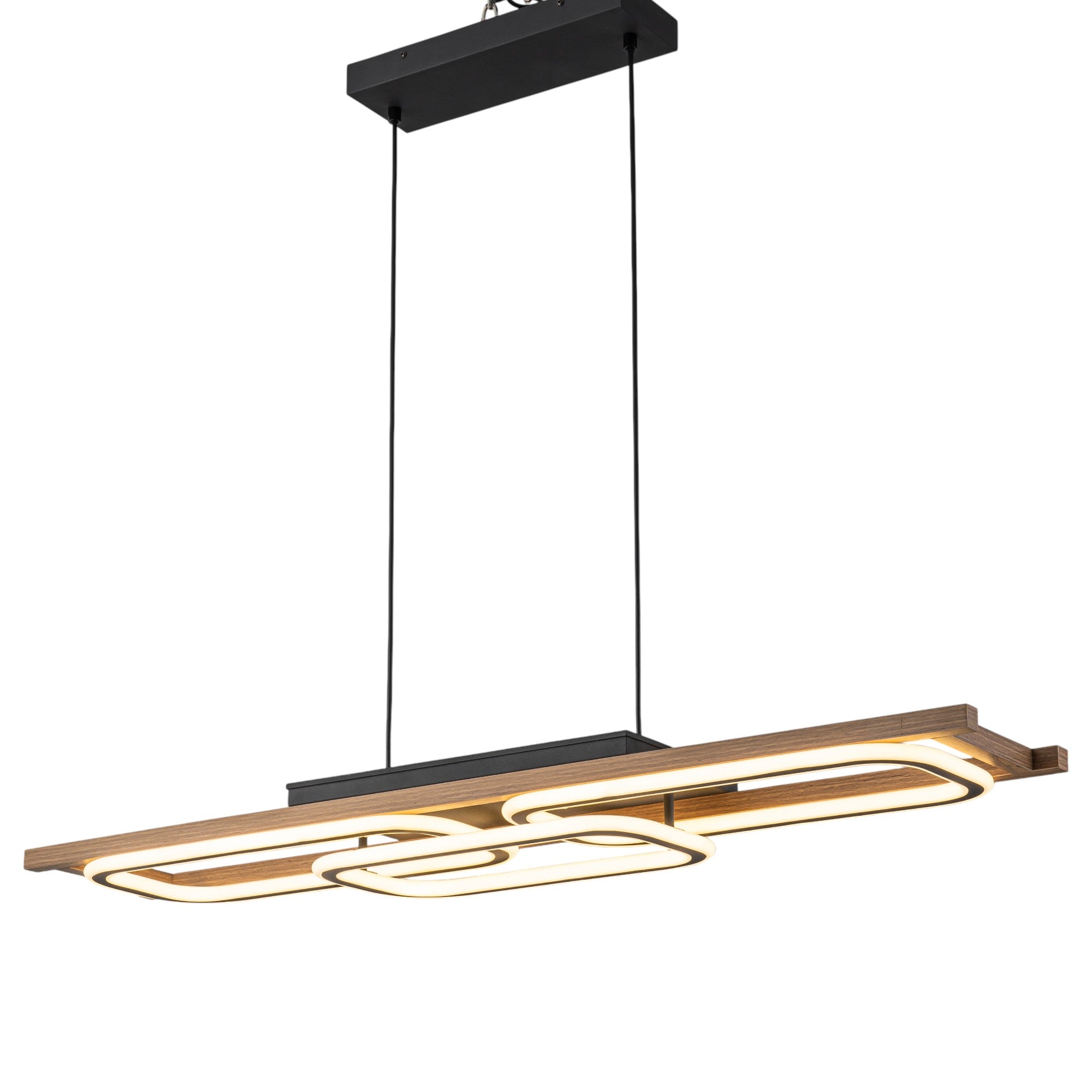 Glowlings 3-Light 43“Wide 2-Tier Rounded Rectangular LED Linear Wood Pendant Light