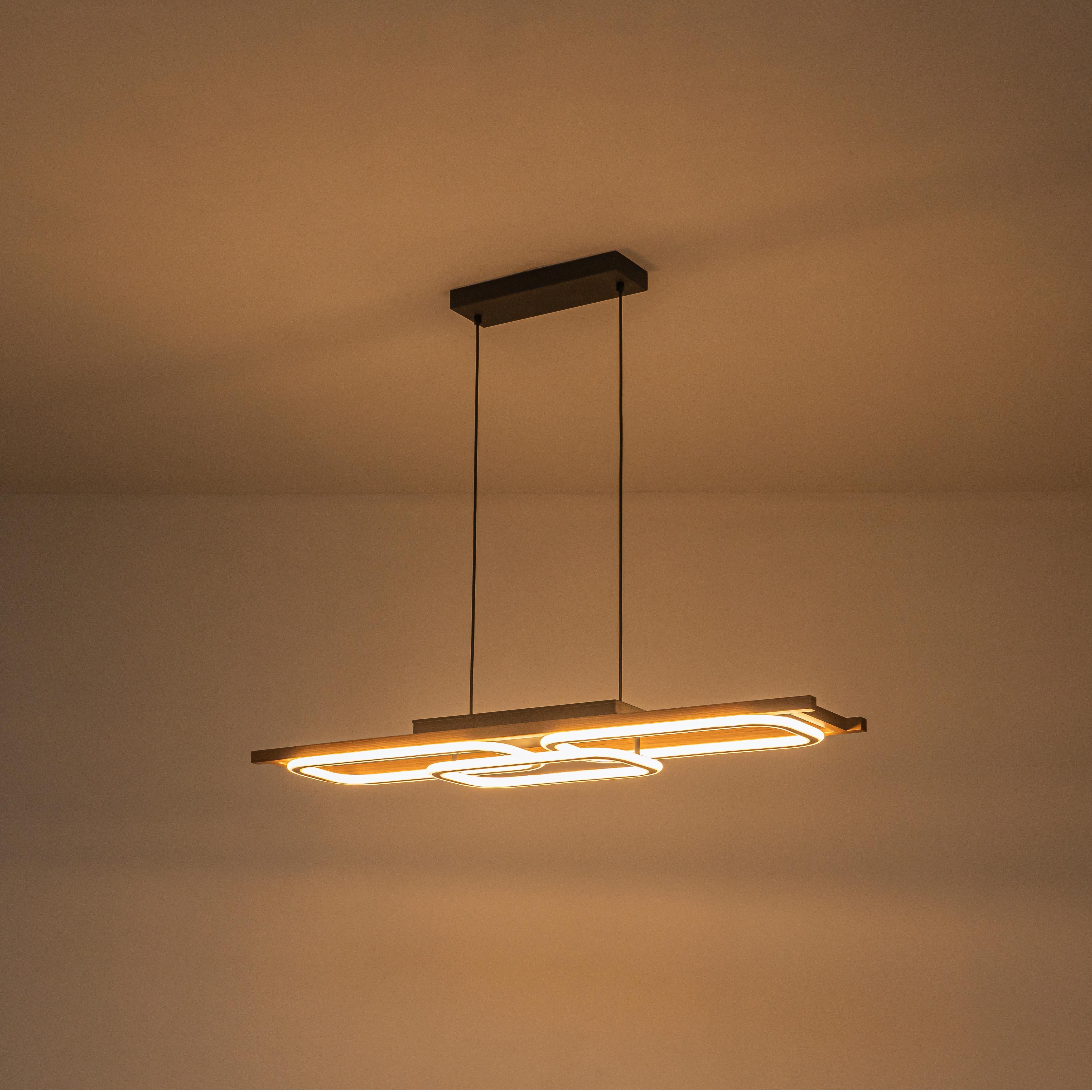 Glowlings 3-Light 43“Wide 2-Tier Rounded Rectangular LED Linear Wood Pendant Light