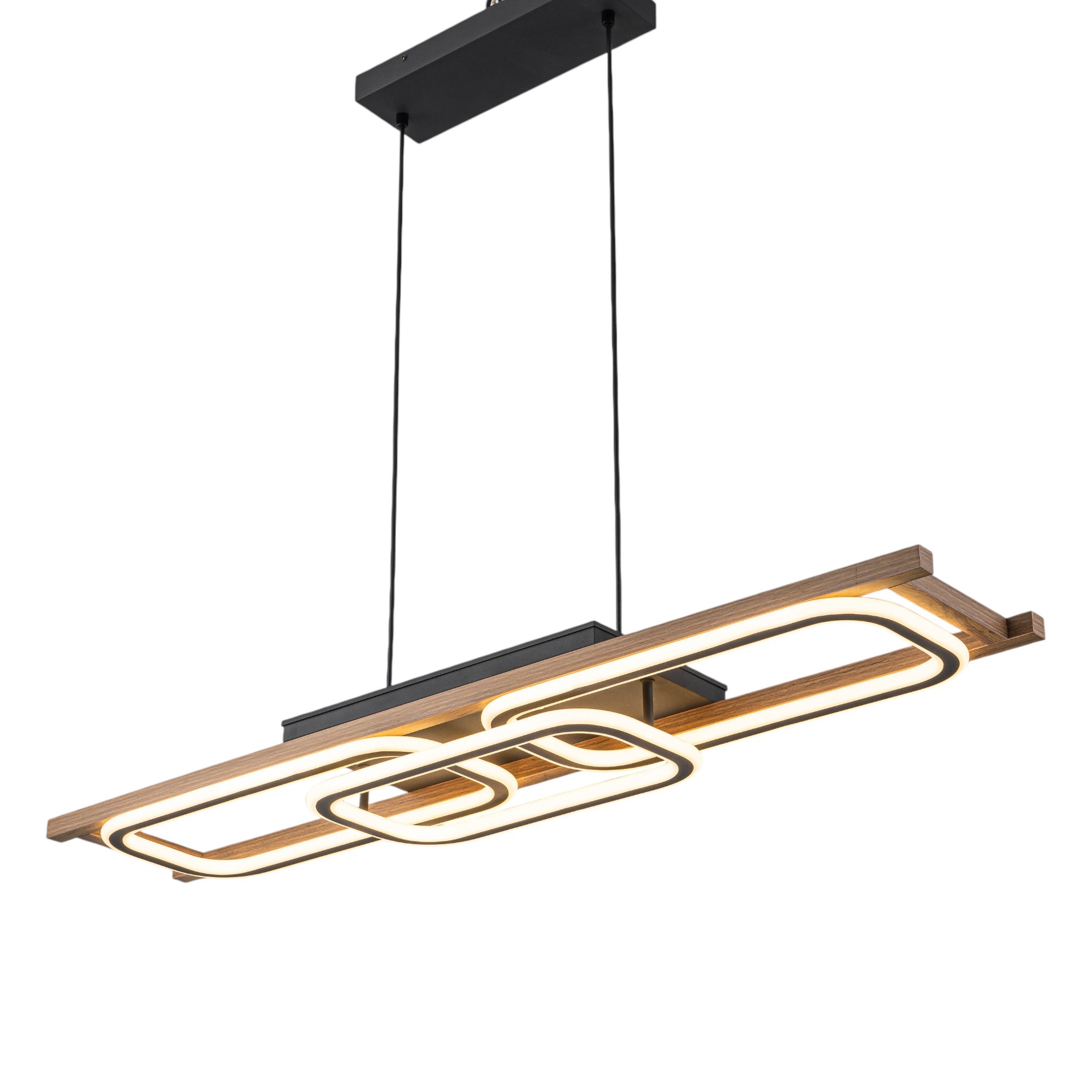 Glowlings 3-Light 43“Wide 2-Tier Rounded Rectangular LED Linear Wood Pendant Light