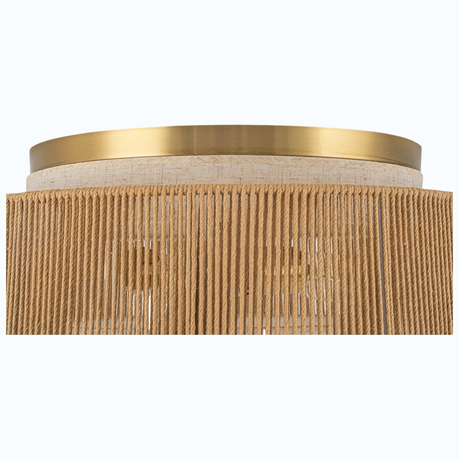 Glowlings 3-Light Boho Woven Jute Rope & Fabric Shade Natural Brass Drum Flush Mount Ceiling Light