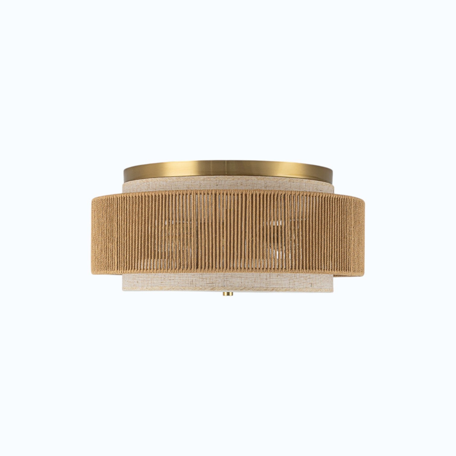 Glowlings 3-Light Boho Woven Jute Rope & Fabric Shade Natural Brass Drum Flush Mount Ceiling Light