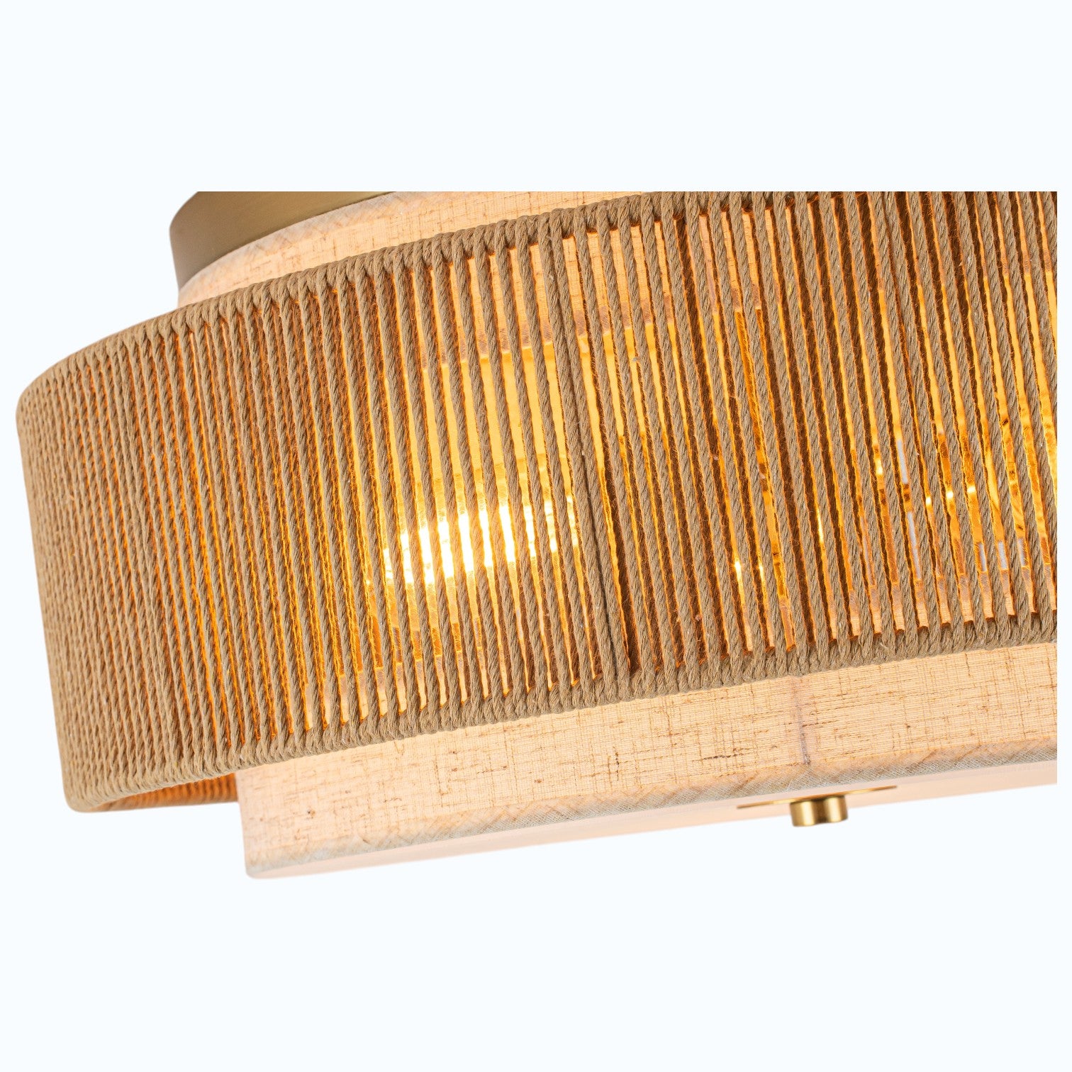 Glowlings 3-Light Boho Woven Jute Rope & Fabric Shade Natural Brass Drum Flush Mount Ceiling Light