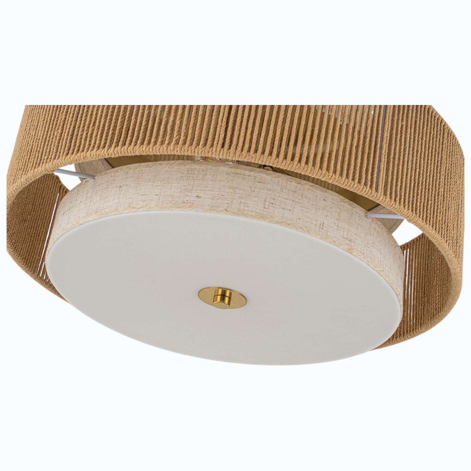 Glowlings 3-Light Boho Woven Jute Rope & Fabric Shade Natural Brass Drum Flush Mount Ceiling Light