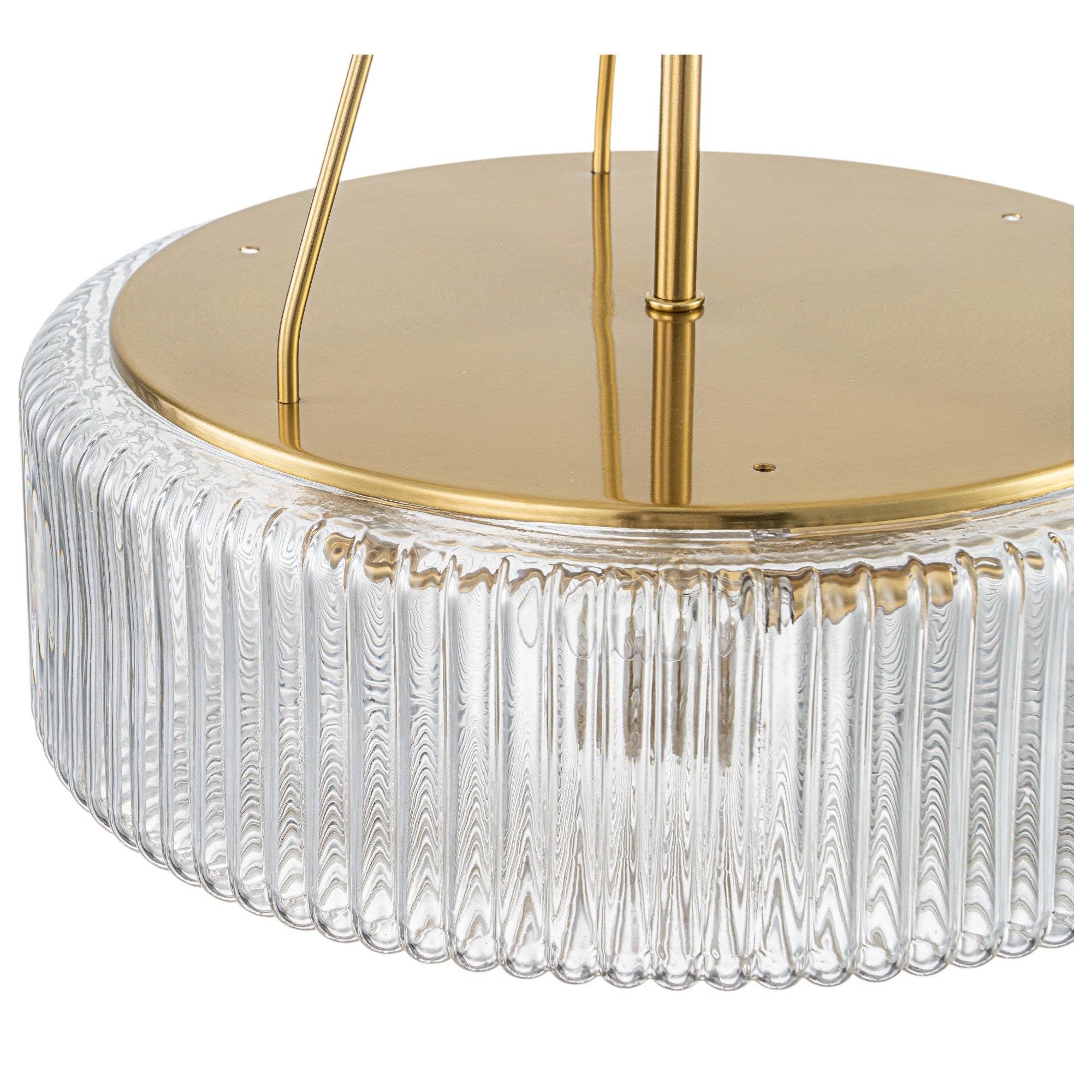 Glowlings 3-Light Modern 14"Wide Brass Drum Clear Ribbed Glass Chandelier