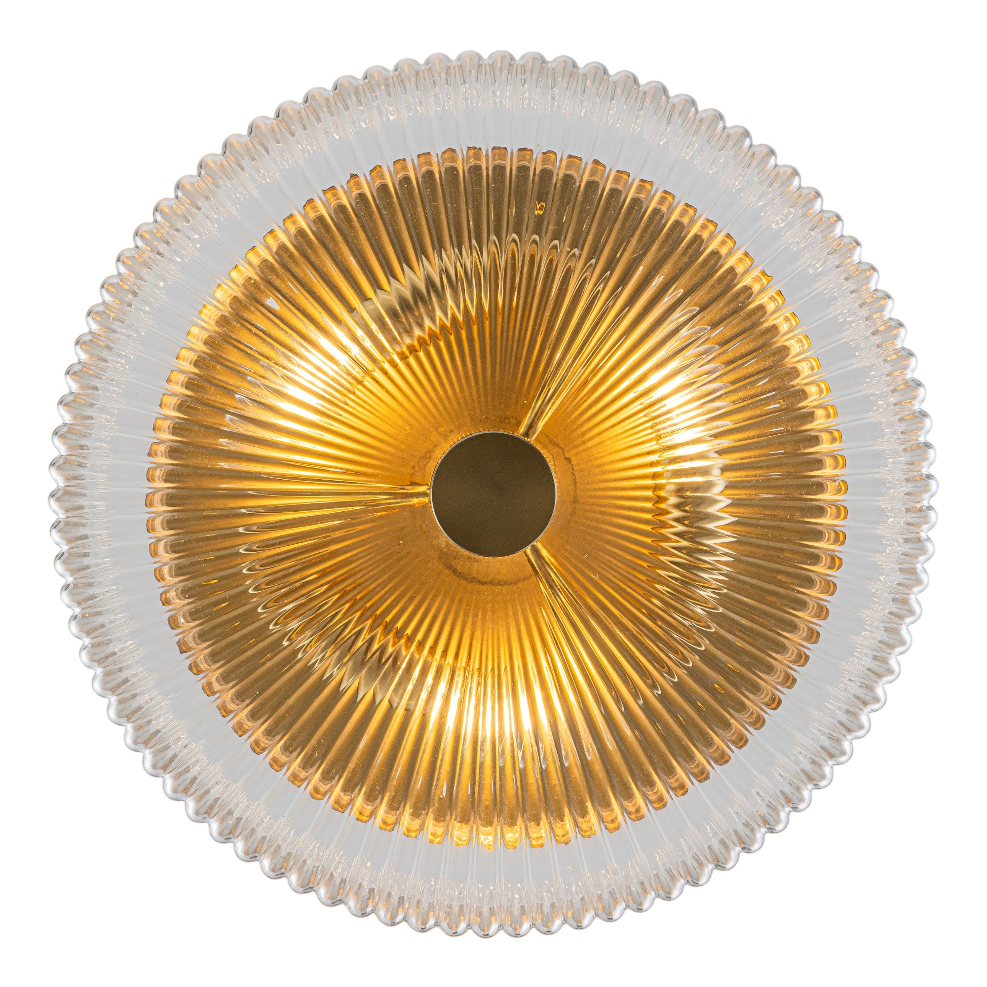 Glowlings 3-Light Modern 14"Wide Brass Drum Clear Ribbed Glass Chandelier