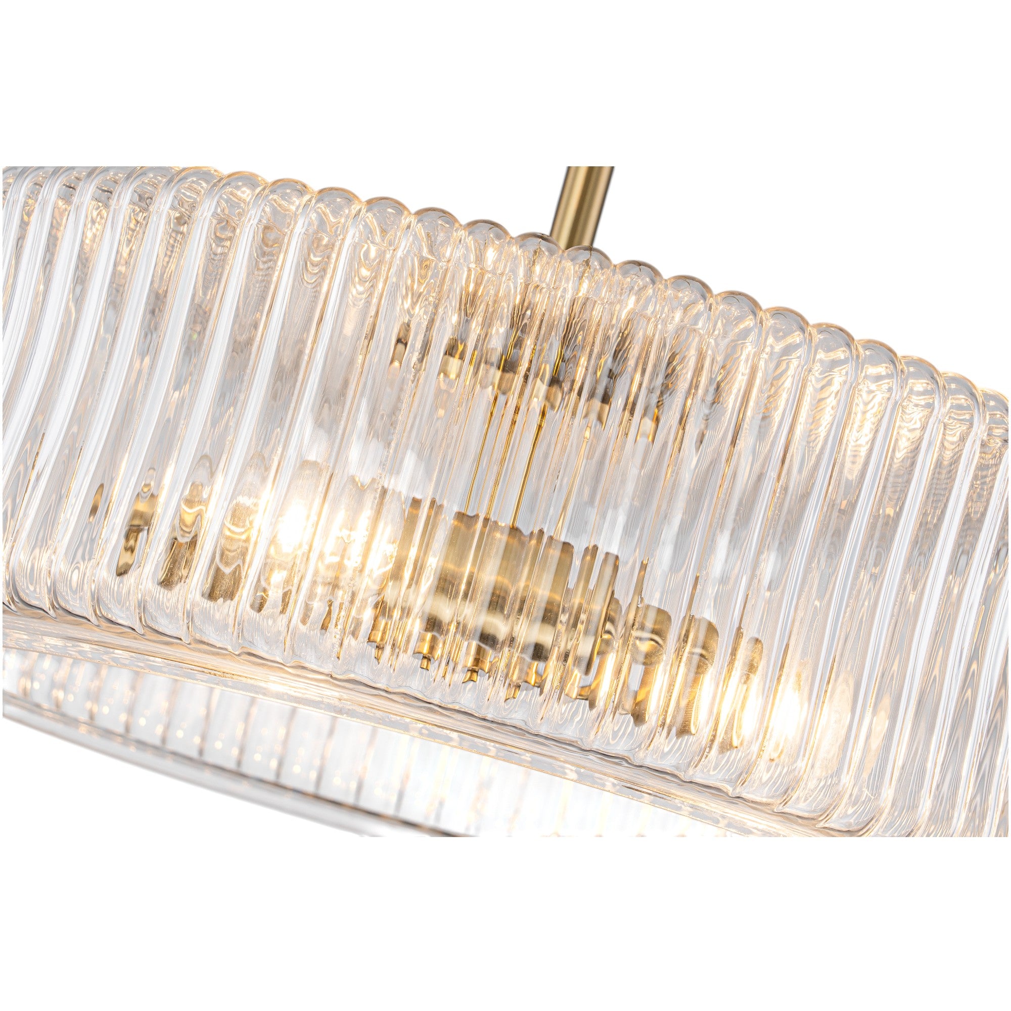 Glowlings 3-Light Modern 14"Wide Brass Drum Clear Ribbed Glass Chandelier/Semi-Flush Mount