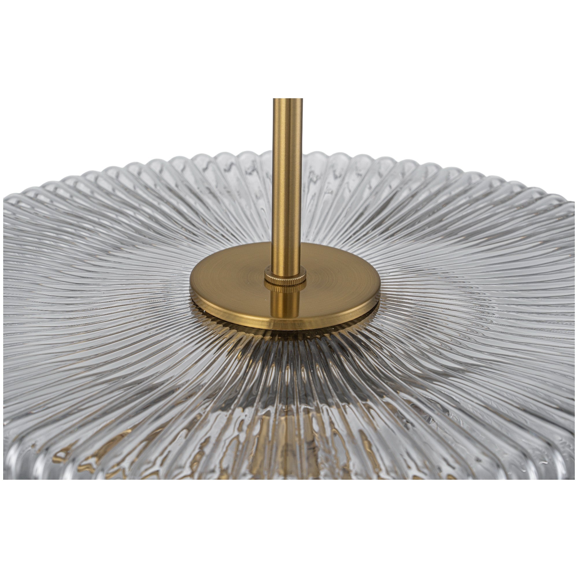 Glowlings 3-Light Modern 14"Wide Brass Drum Clear Ribbed Glass Chandelier/Semi-Flush Mount