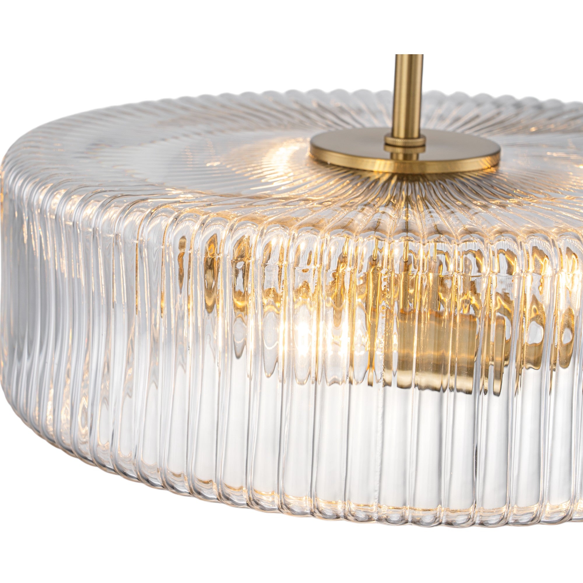 Glowlings 3-Light Modern 14"Wide Brass Drum Clear Ribbed Glass Chandelier/Semi-Flush Mount