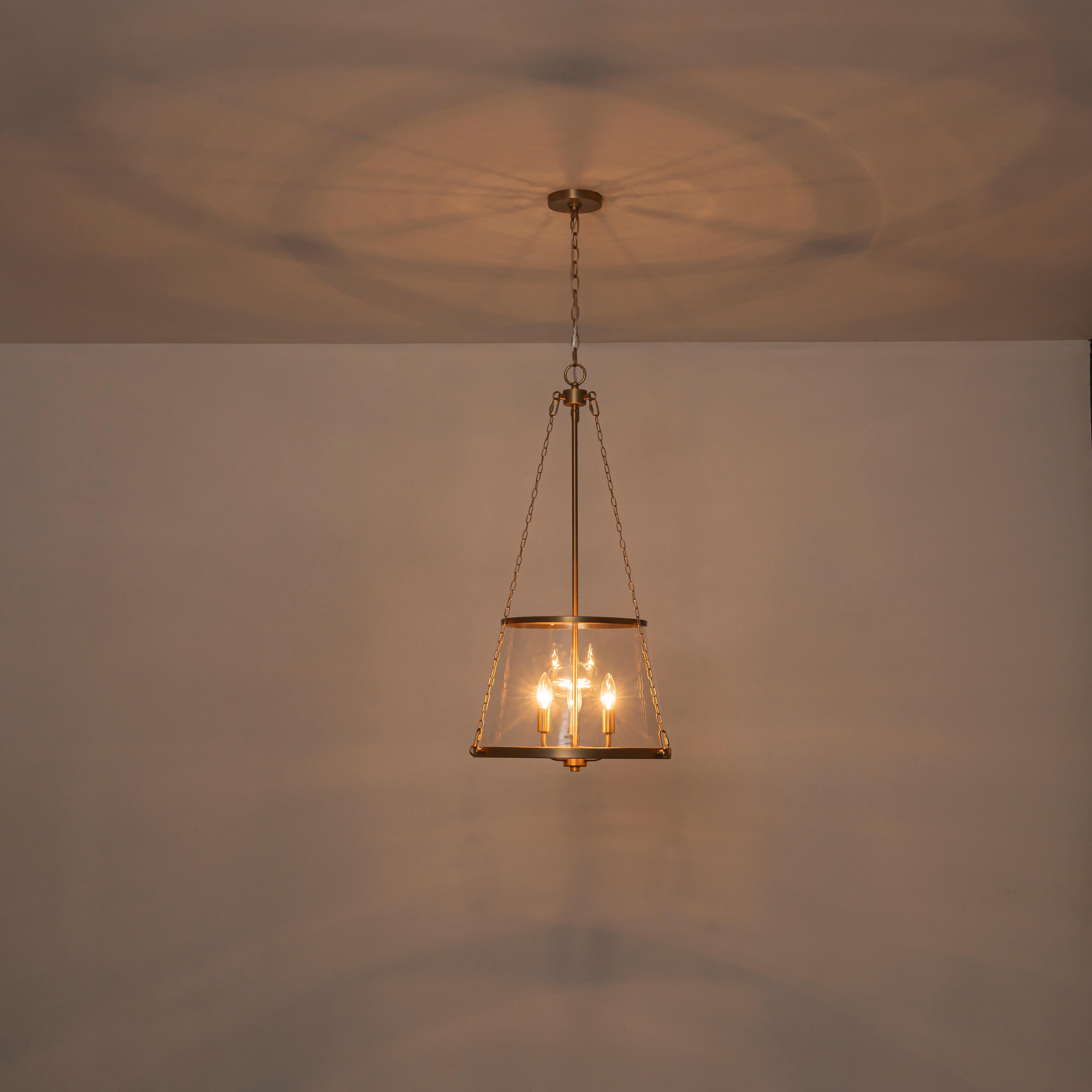 Glowlings 3-Light Classic Brushed Gold Chain Clear Tapered Glass Drum Chandelier