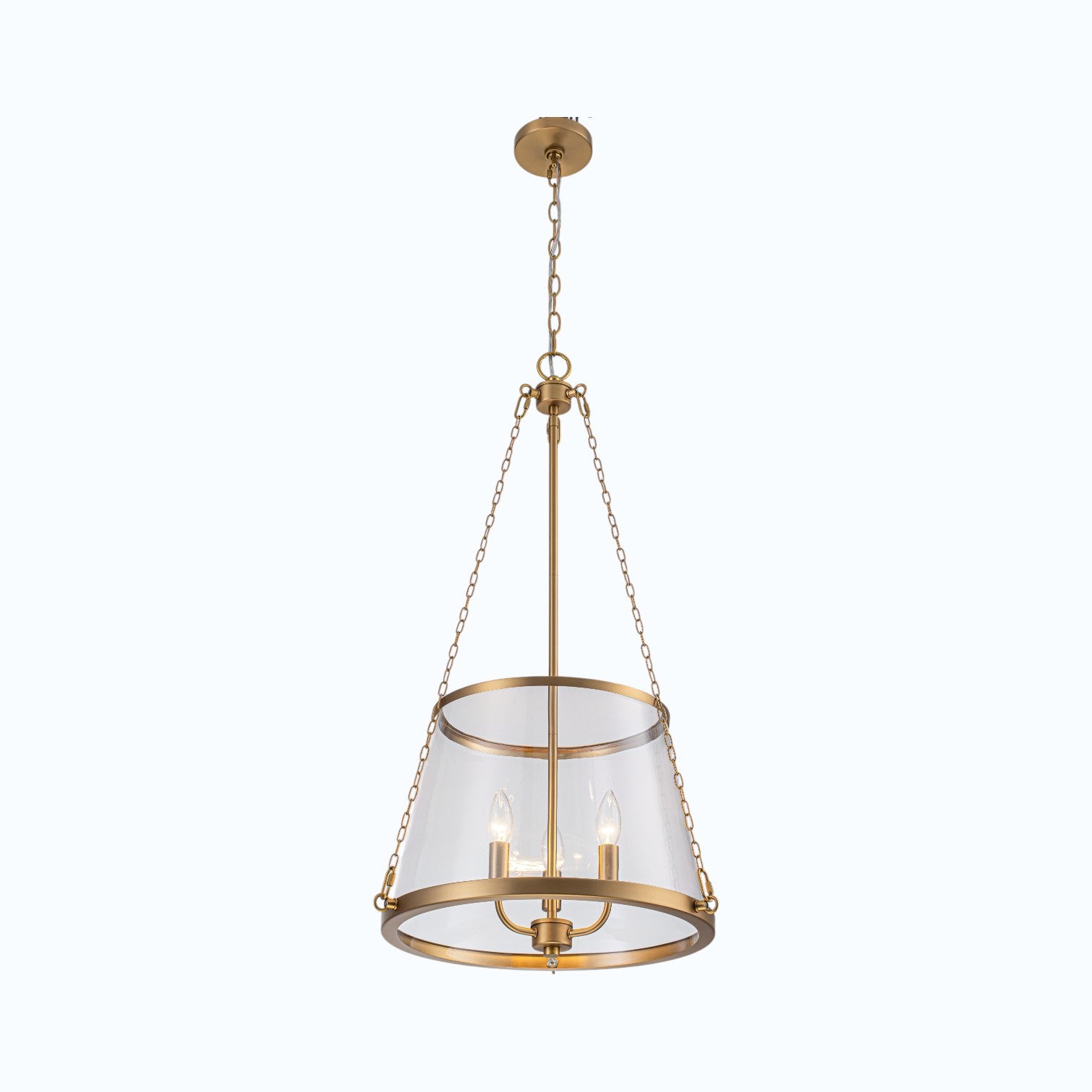 Glowlings 3-Light Classic Brushed Gold Chain Clear Tapered Glass Drum Chandelier