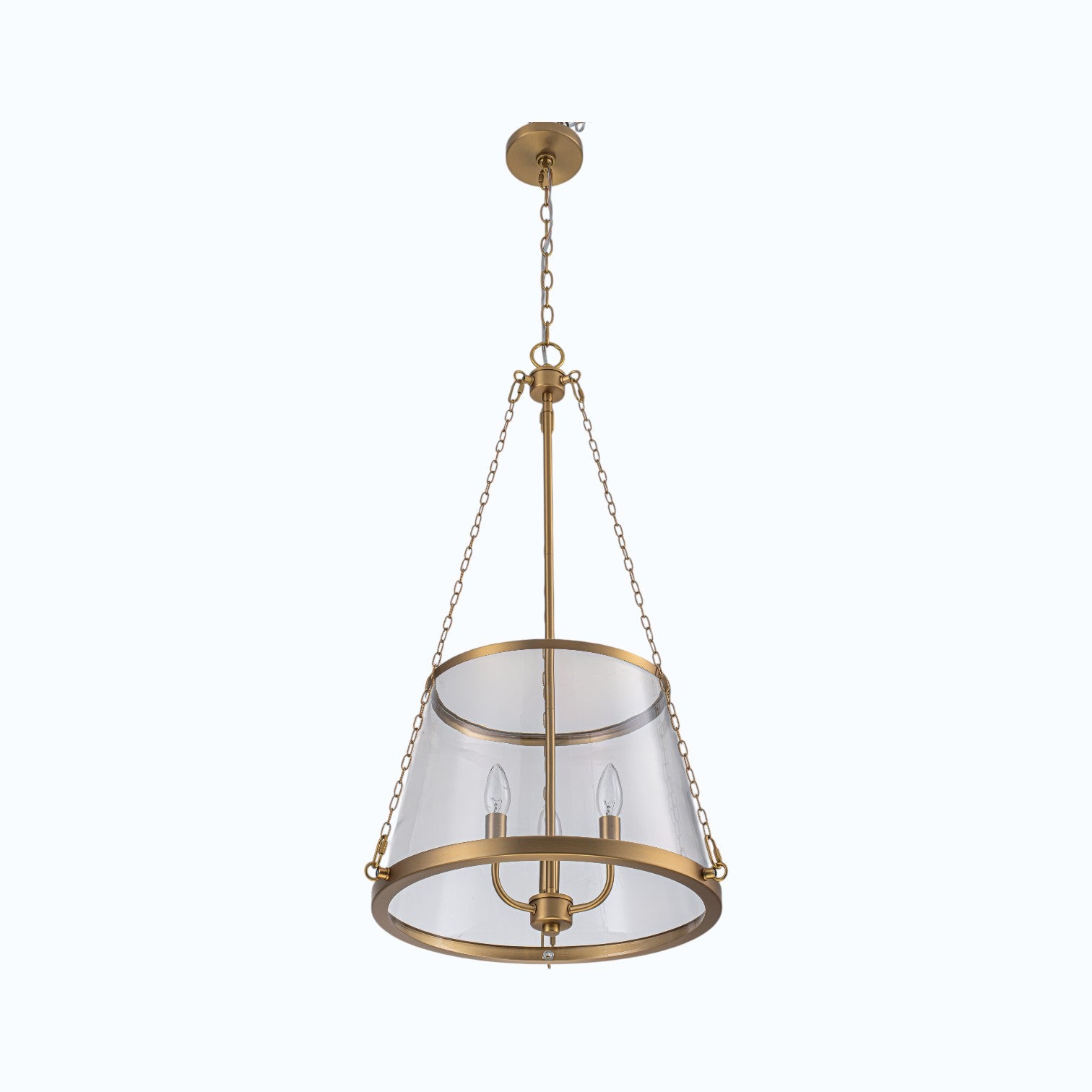 Glowlings 3-Light Classic Brushed Gold Chain Clear Tapered Glass Drum Chandelier
