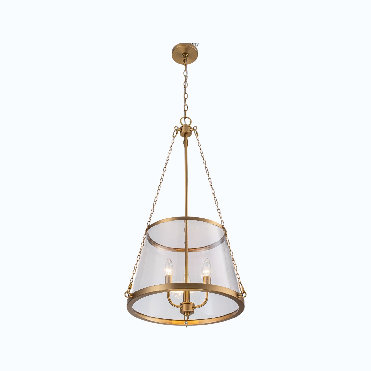 Glowlings 3-Light Classic Brushed Gold Chain Clear Tapered Glass Drum Chandelier