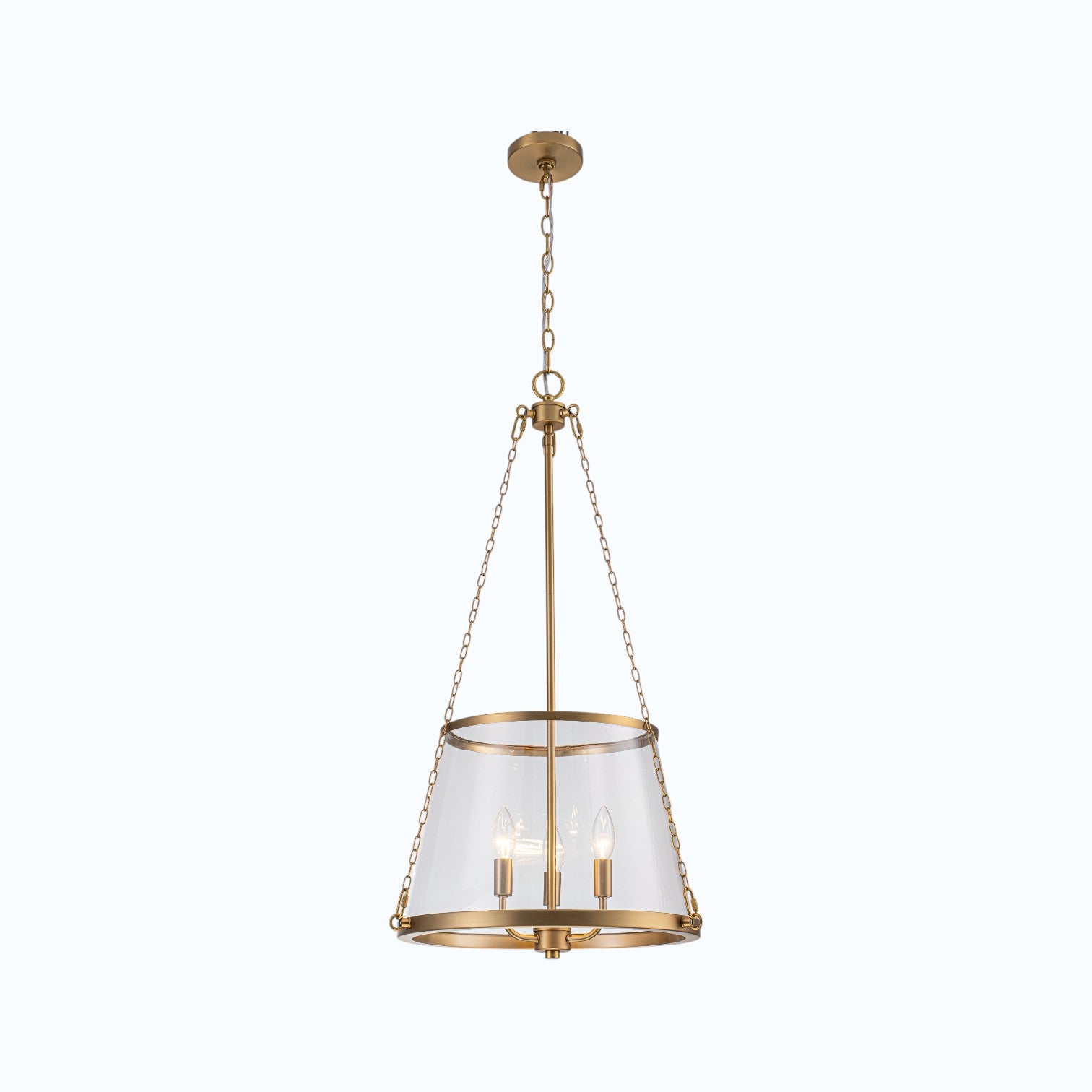 Glowlings 3-Light Classic Brushed Gold Chain Clear Tapered Glass Drum Chandelier