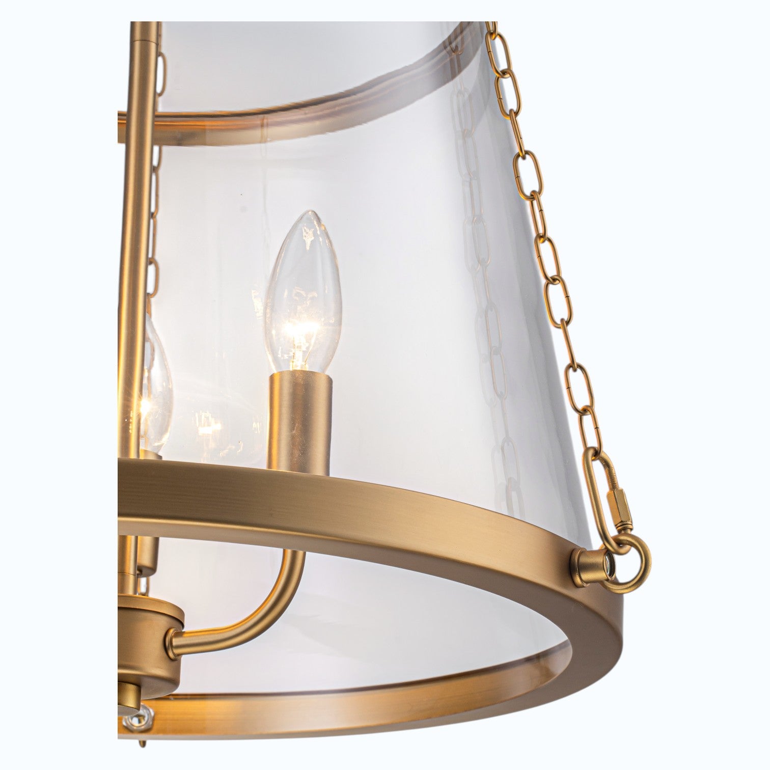 Glowlings 3-Light Classic Brushed Gold Chain Clear Tapered Glass Drum Chandelier