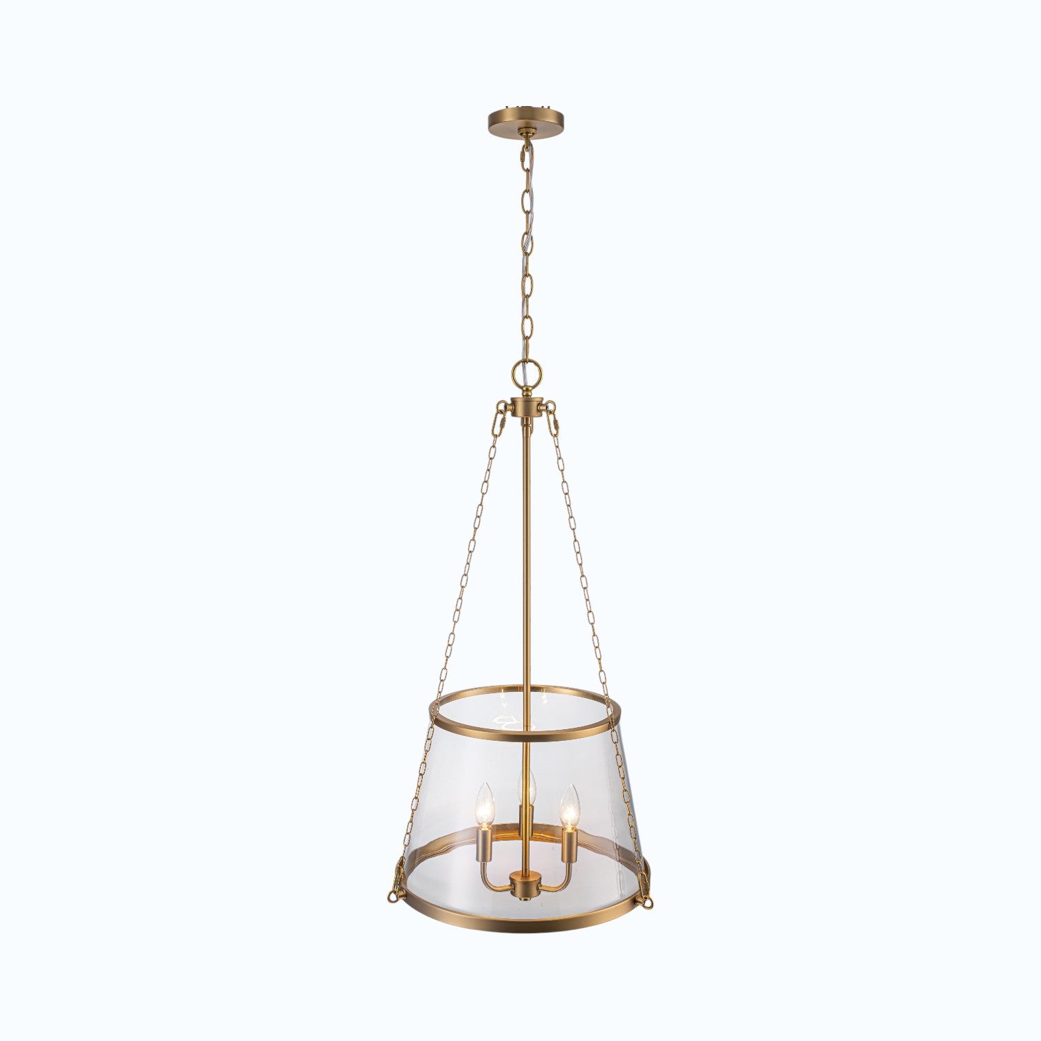 Glowlings 3-Light Classic Brushed Gold Chain Clear Tapered Glass Drum Chandelier
