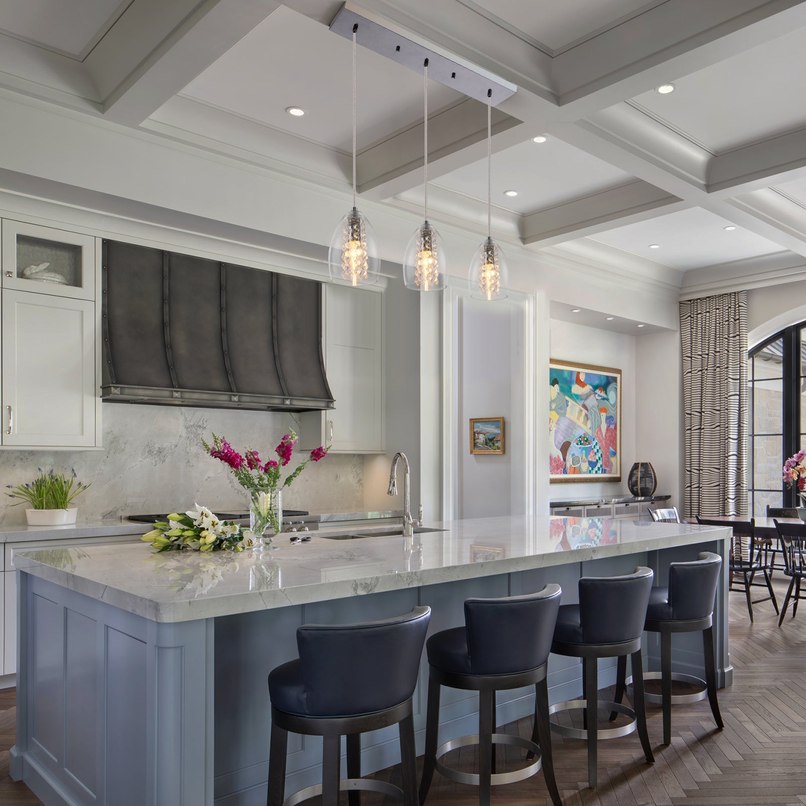 Crystal pendant lighting over island deals