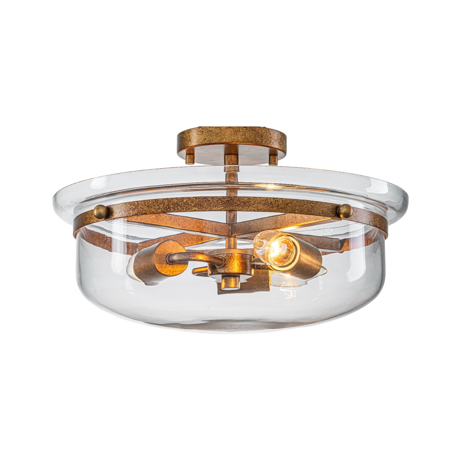 Glowlings 3-Light Farmhouse 15"Wide Aged Brass Glass Bowl Shaped Semi Flush Mount