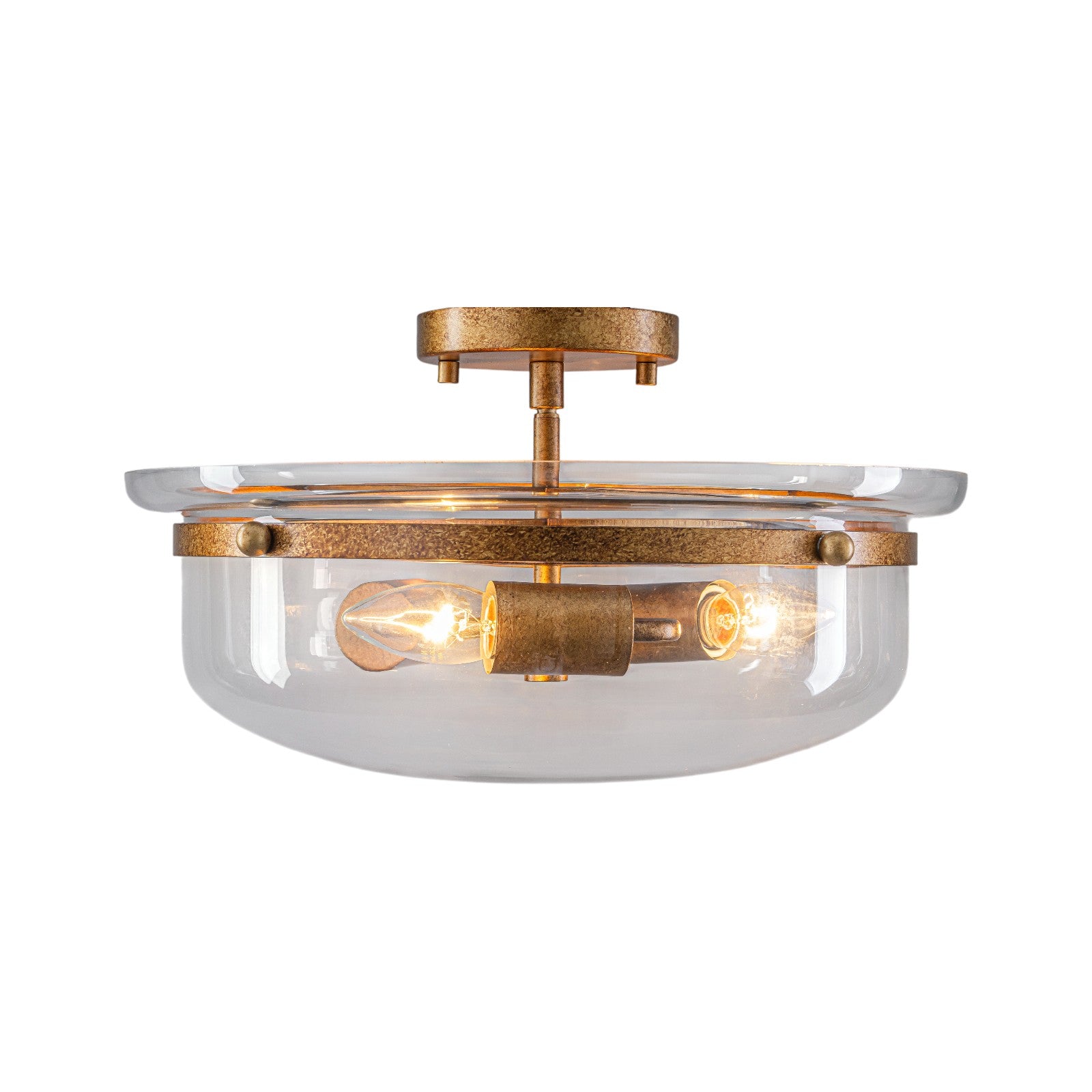 Glowlings 3-Light Farmhouse 15"Wide Aged Brass Glass Bowl Shaped Semi Flush Mount