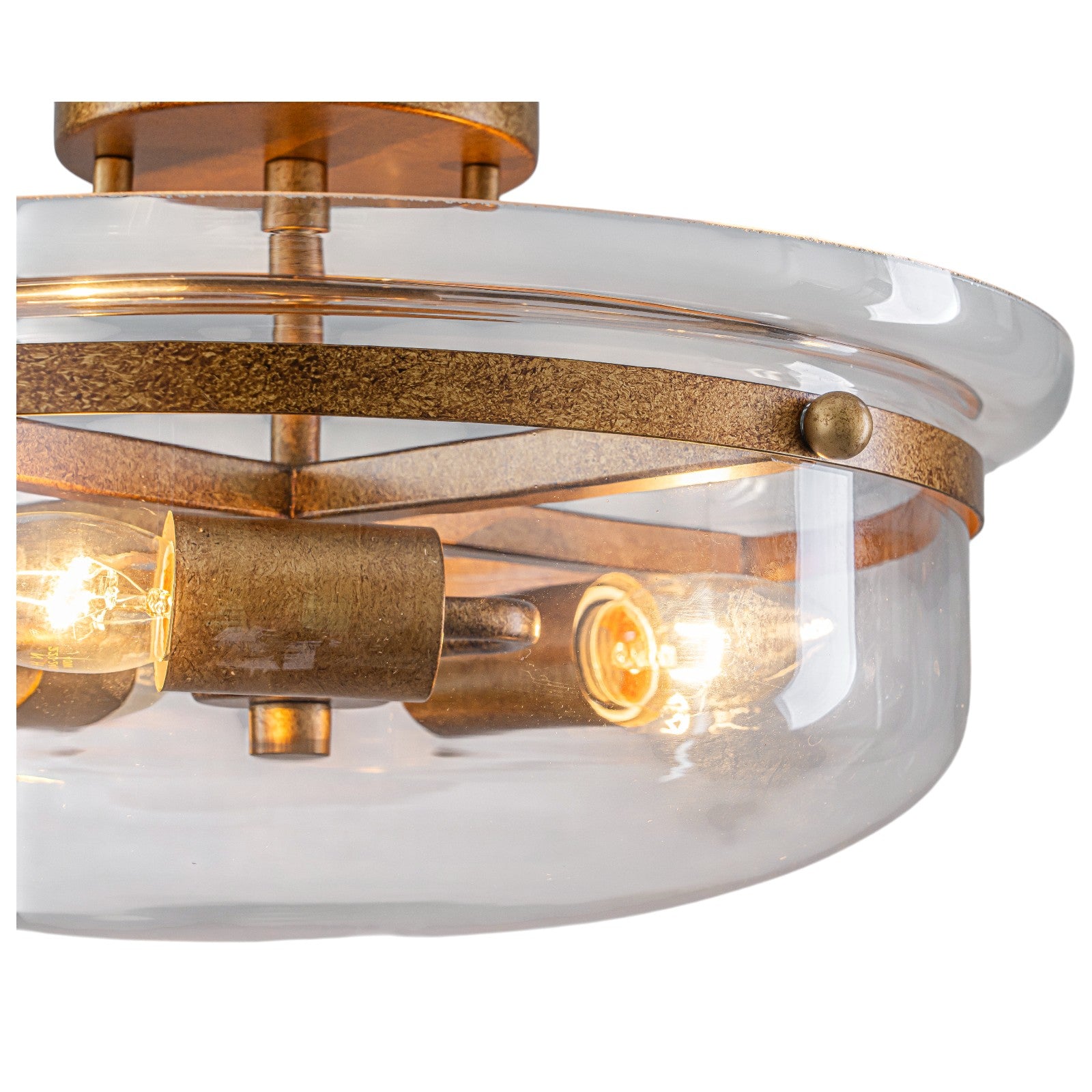 Glowlings 3-Light Farmhouse 15"Wide Aged Brass Glass Bowl Shaped Semi Flush Mount