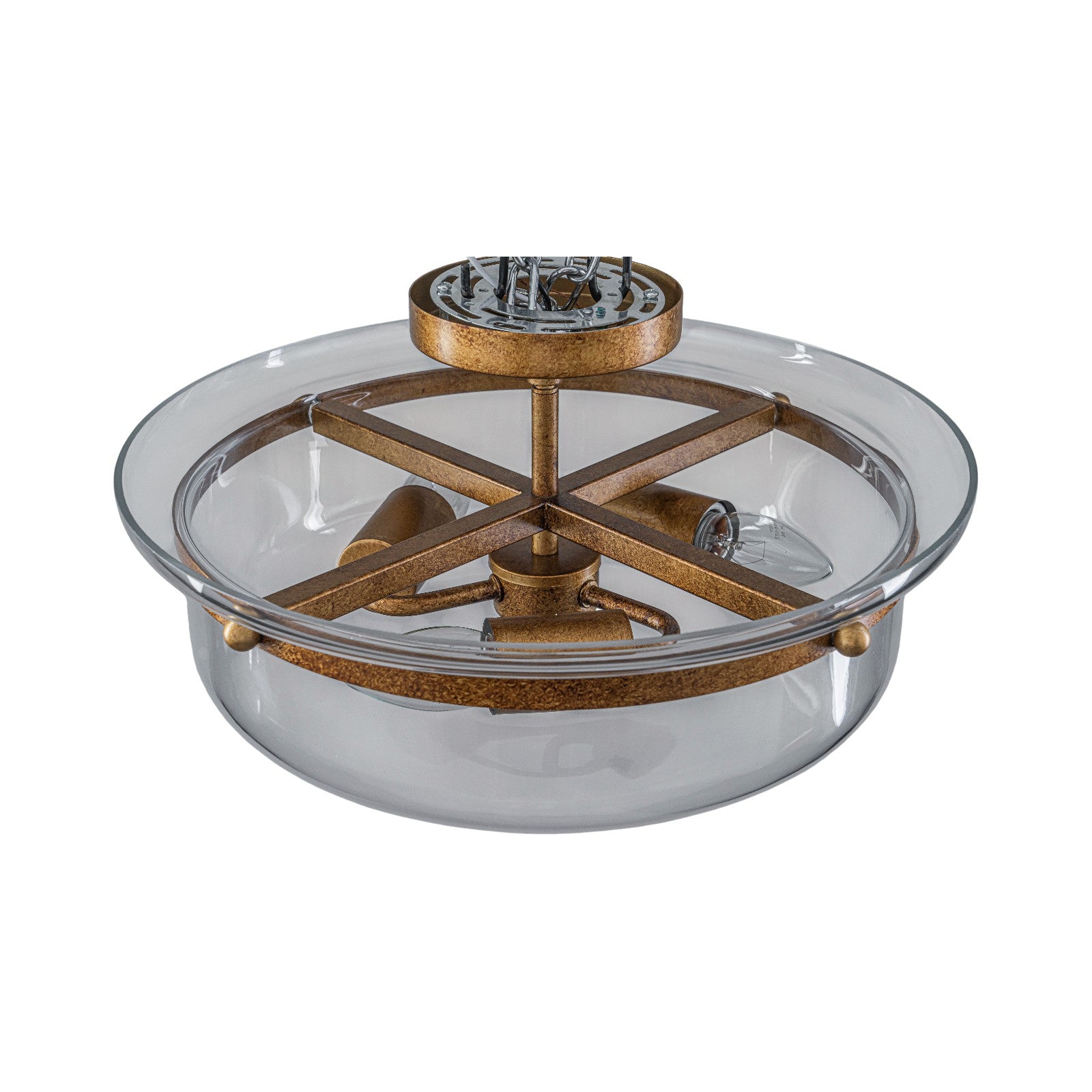 Glowlings 3-Light Farmhouse 15"Wide Aged Brass Glass Bowl Shaped Semi Flush Mount