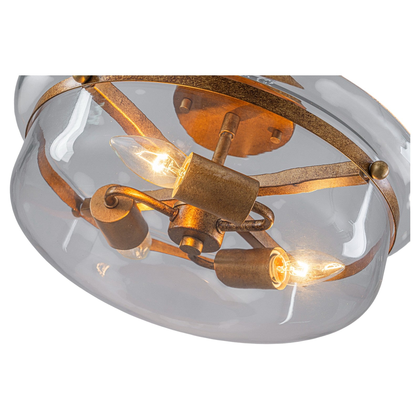 Glowlings 3-Light Farmhouse 15"Wide Aged Brass Glass Bowl Shaped Semi Flush Mount