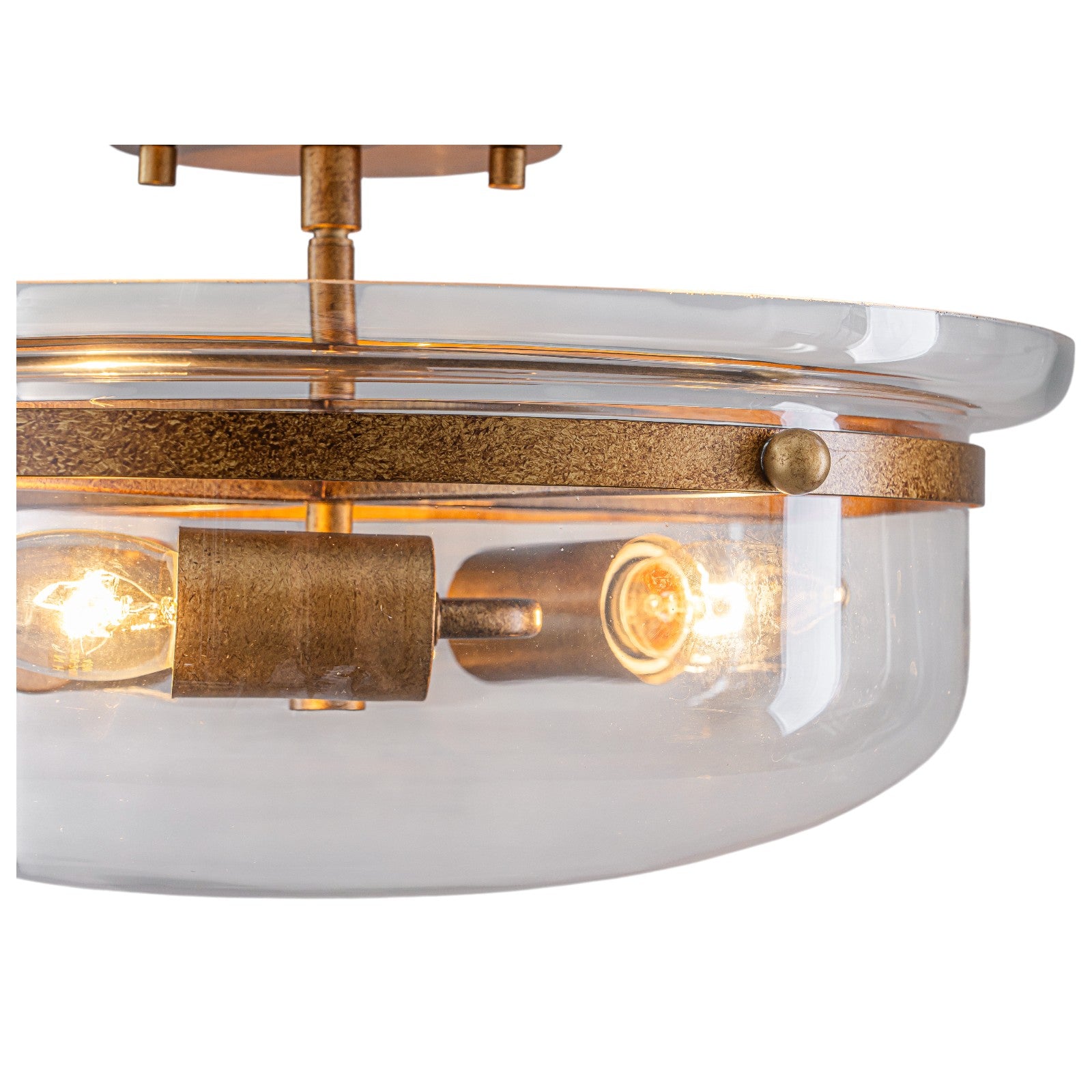 Glowlings 3-Light Farmhouse 15"Wide Aged Brass Glass Bowl Shaped Semi Flush Mount