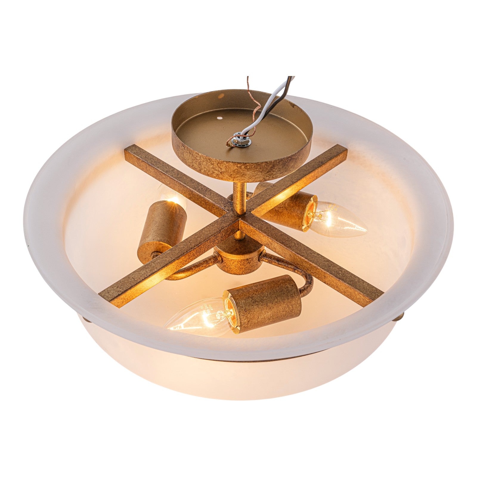 Glowlings 3-Light Farmhouse 15"Wide Aged Brass Glass Bowl Shaped Semi Flush Mount