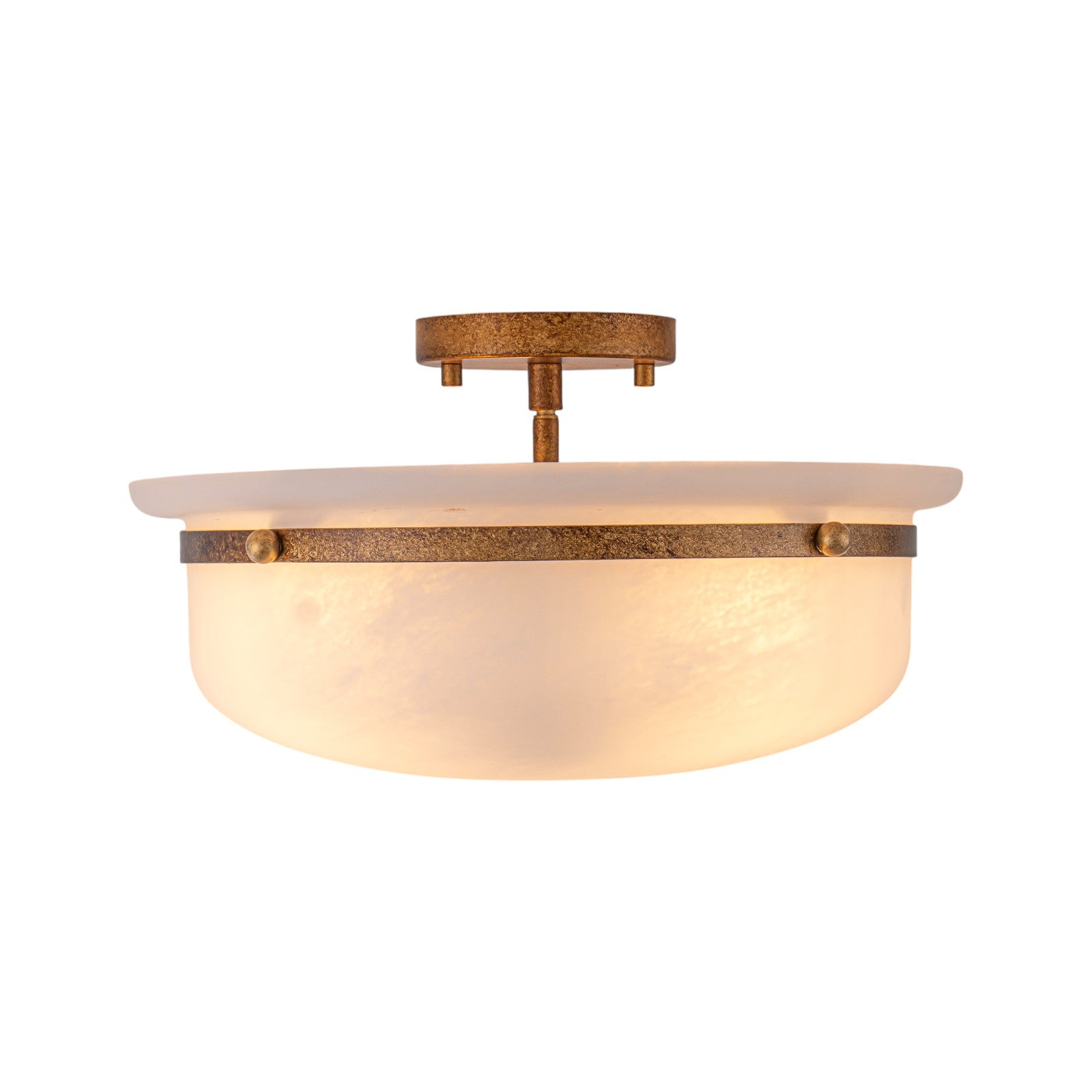 Glowlings 3-Light Farmhouse 15"Wide Aged Brass Glass Bowl Shaped Semi Flush Mount
