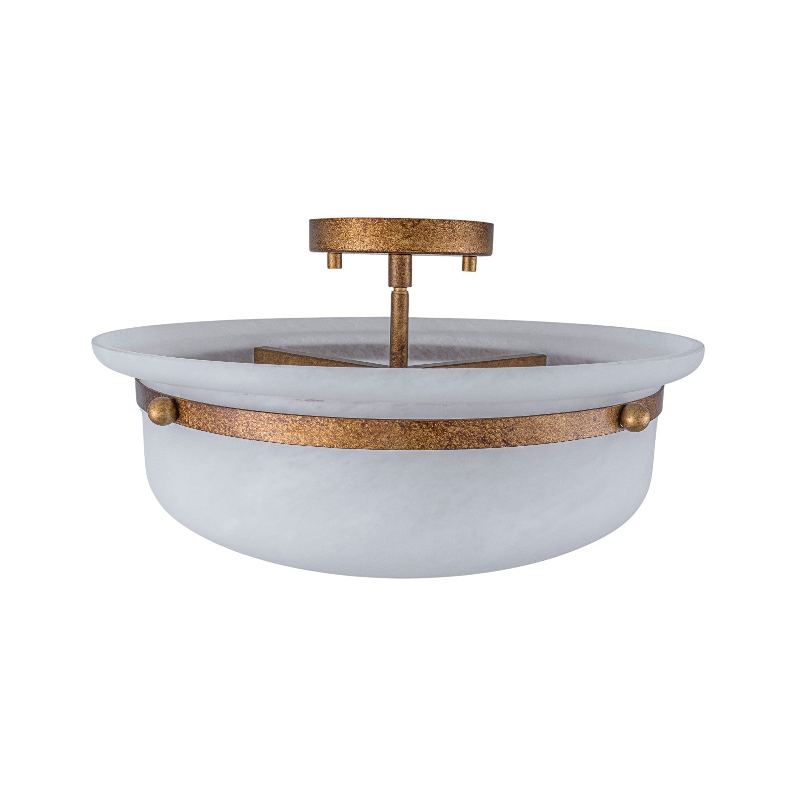 Glowlings 3-Light Farmhouse 15"Wide Aged Brass Glass Bowl Shaped Semi Flush Mount