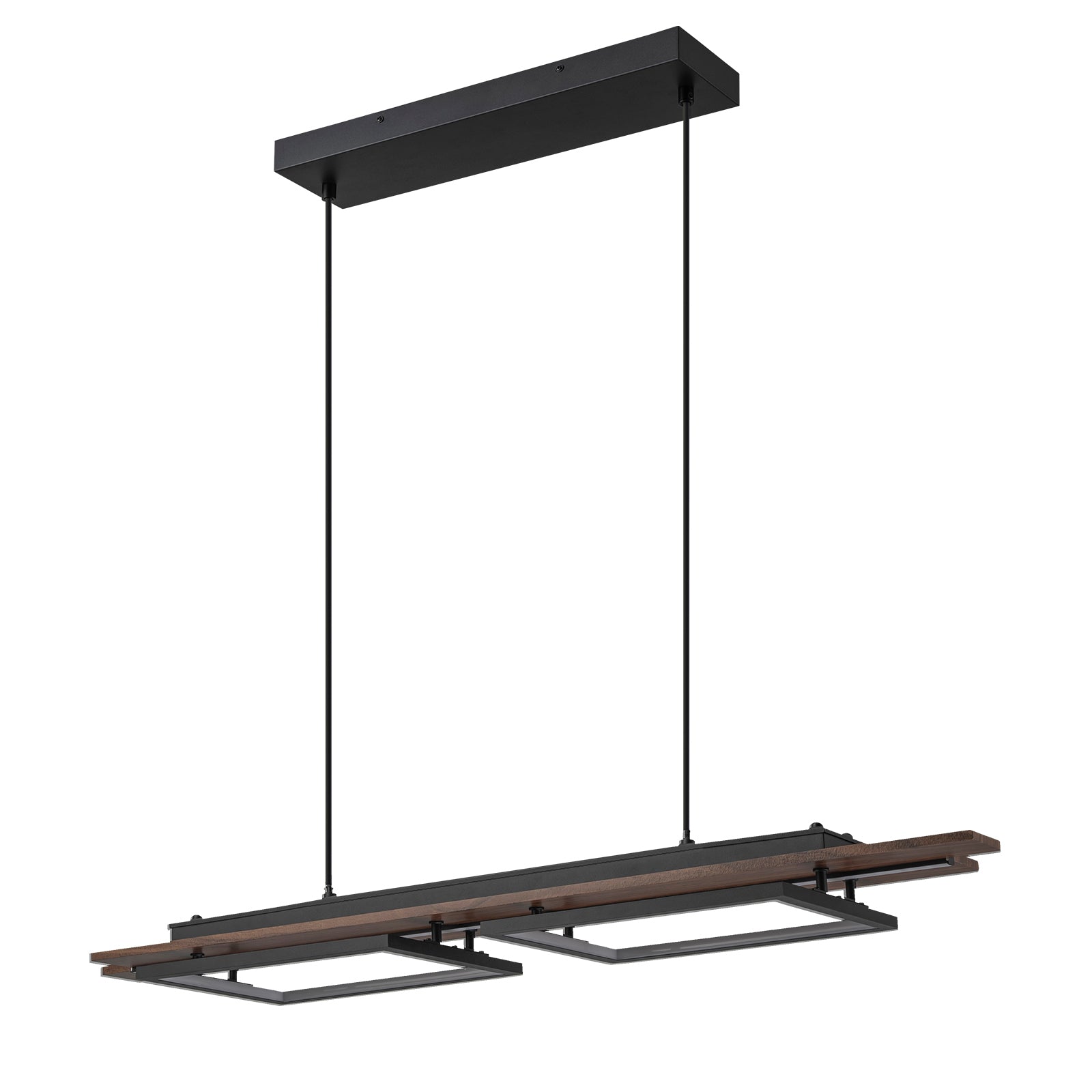 Glowlings 3-Light Farmhouse 39"Wide Dark Walnut Rectangle LED Linear Wood Pendant Light