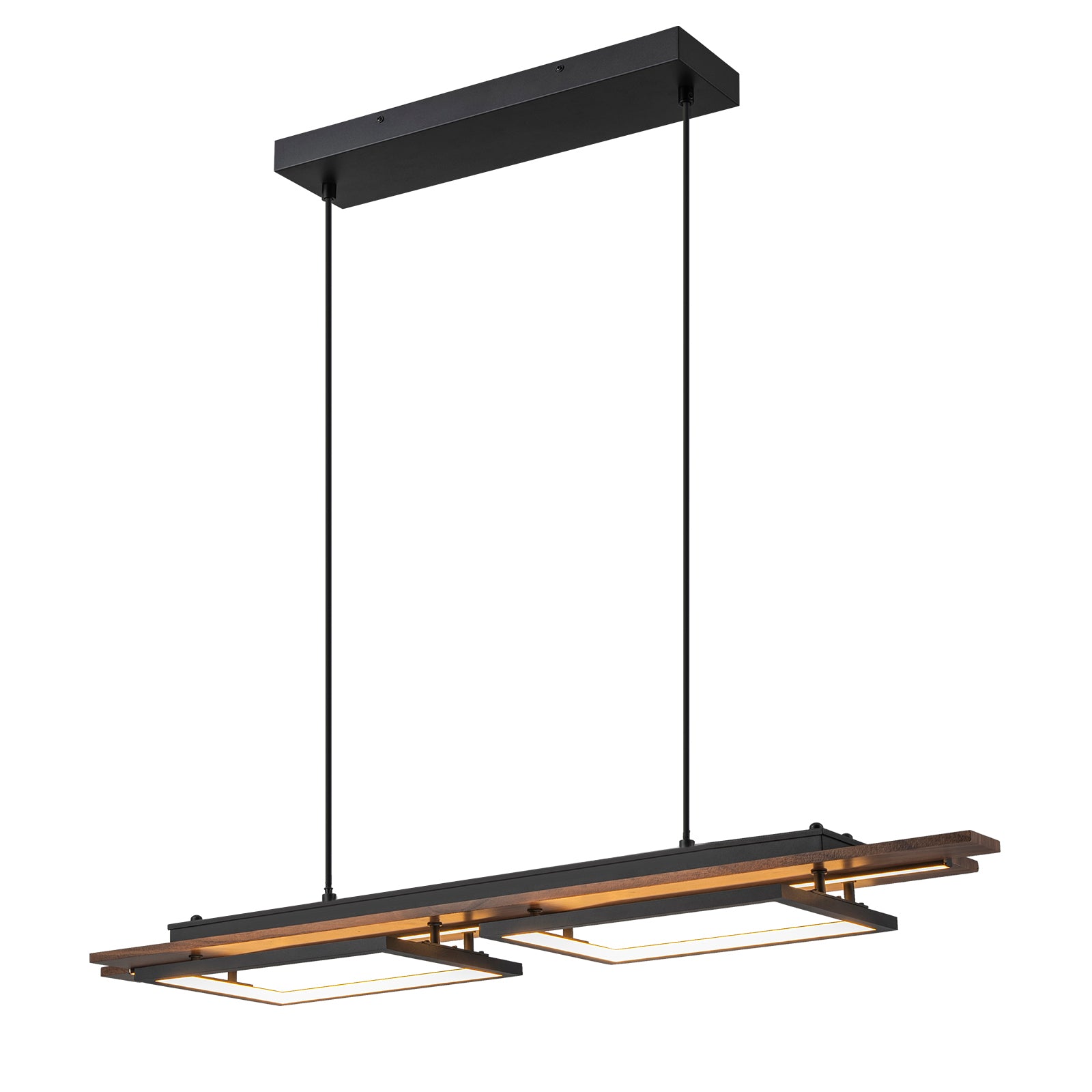 Glowlings 3-Light Farmhouse 39"Wide Dark Walnut Rectangle LED Linear Wood Pendant Light