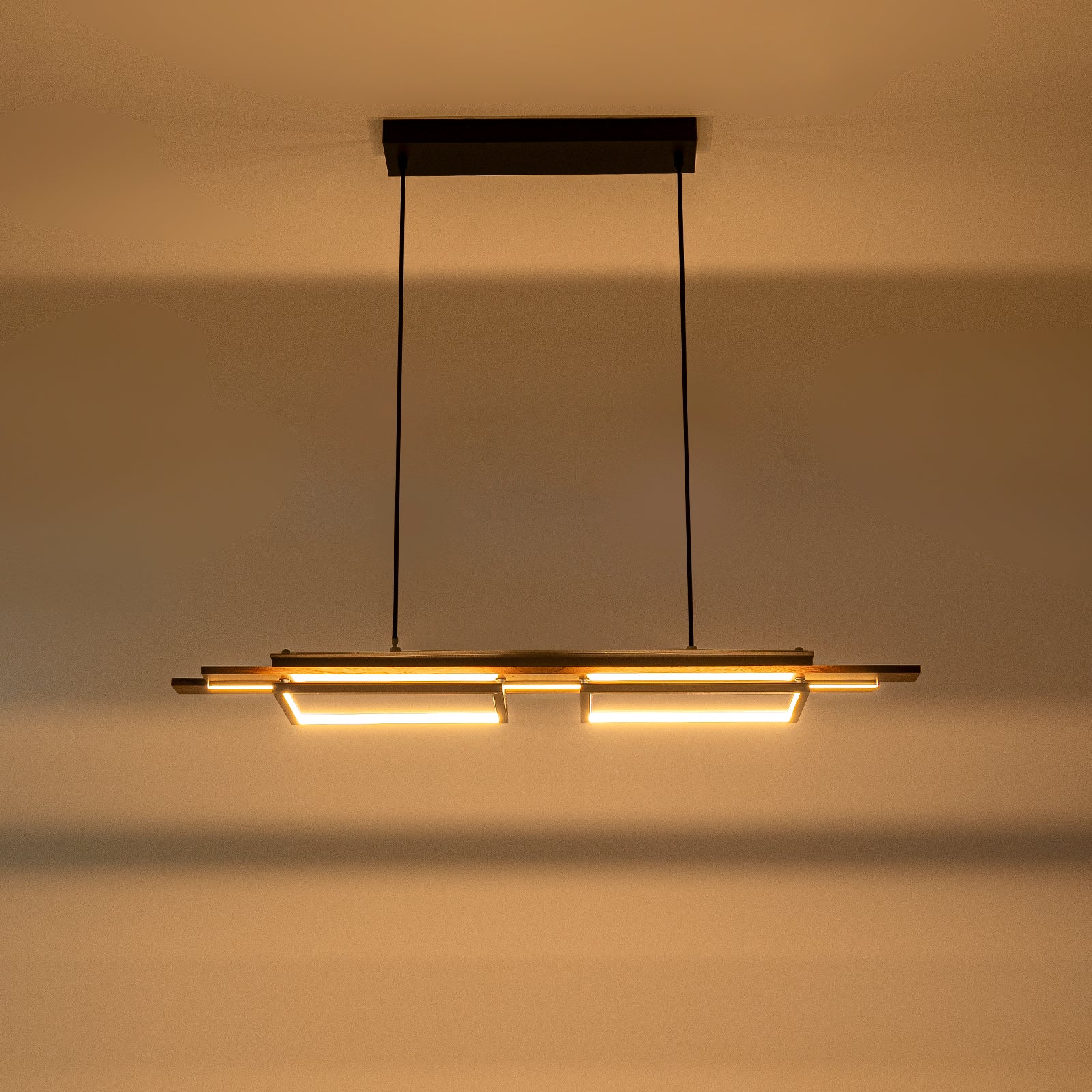 Glowlings 3-Light Farmhouse 39"Wide Dark Walnut Rectangle LED Linear Wood Pendant Light