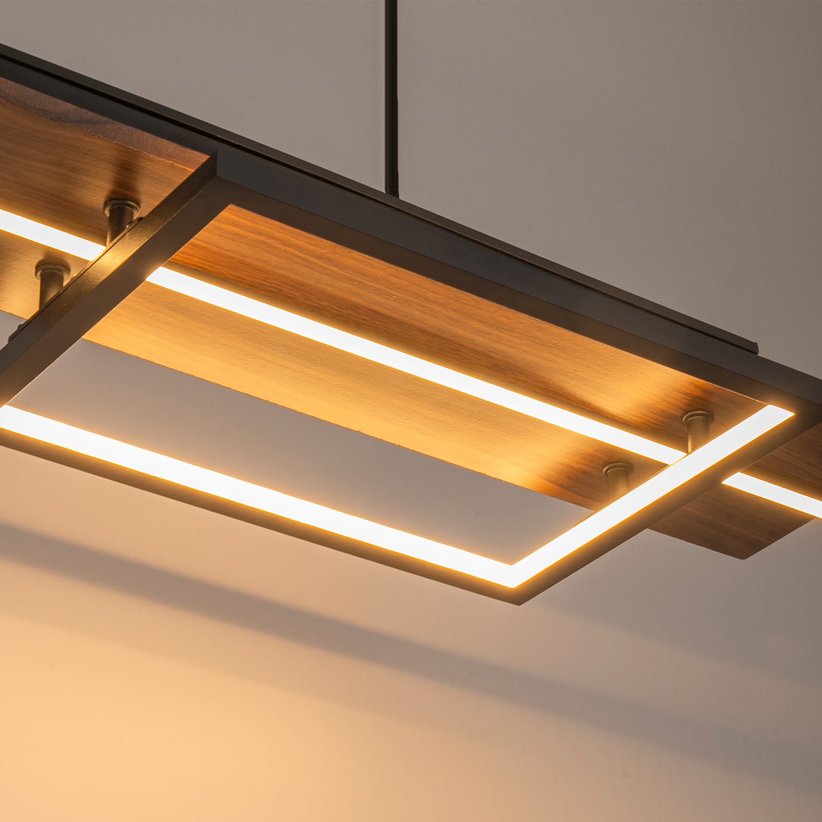 Glowlings 3-Light Farmhouse 39"Wide Dark Walnut Rectangle LED Linear Wood Pendant Light