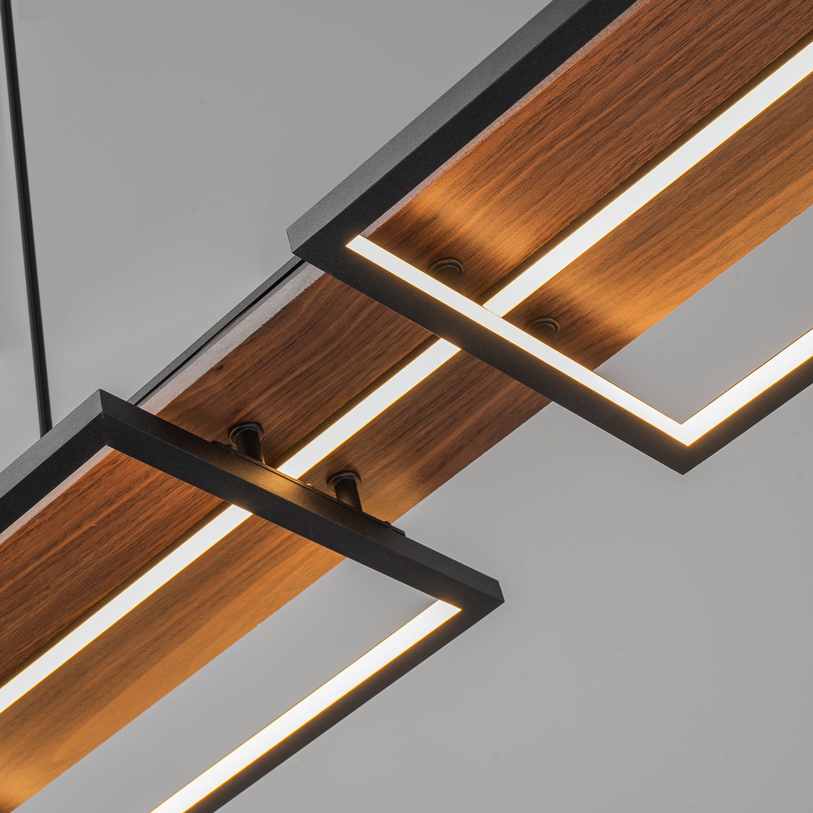 Glowlings 3-Light Farmhouse 39"Wide Dark Walnut Rectangle LED Linear Wood Pendant Light