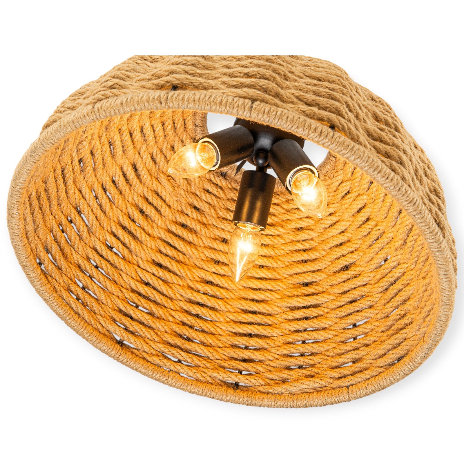 Glowlings 3-Light Farmhouse 18"Wide Natural Hand-Woven Rattan Rope Dome Pendant Light