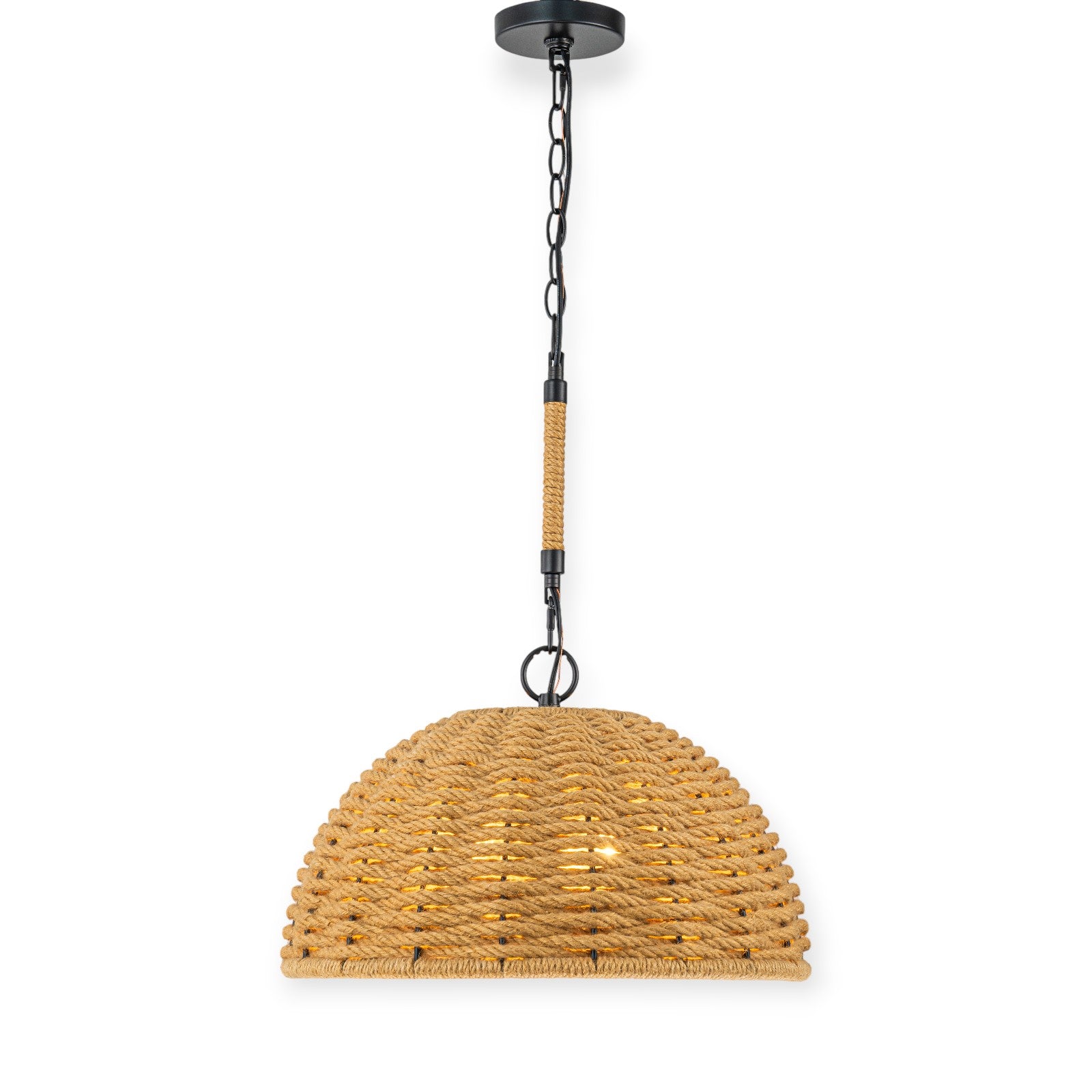 Glowlings 3-Light Farmhouse 18"Wide Natural Hand-Woven Rattan Rope Dome Pendant Light