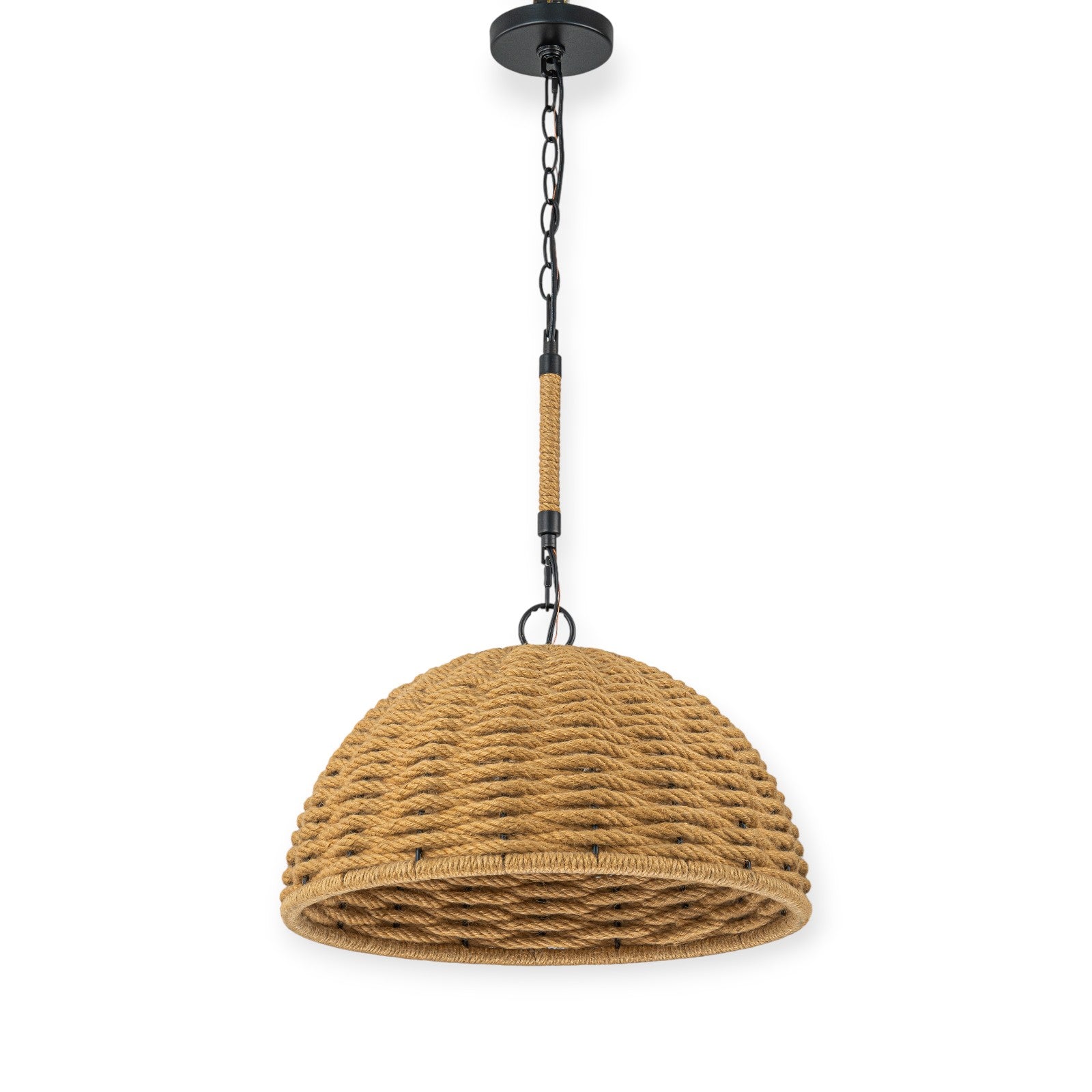 Glowlings 3-Light Farmhouse 18"Wide Natural Hand-Woven Rattan Rope Dome Pendant Light