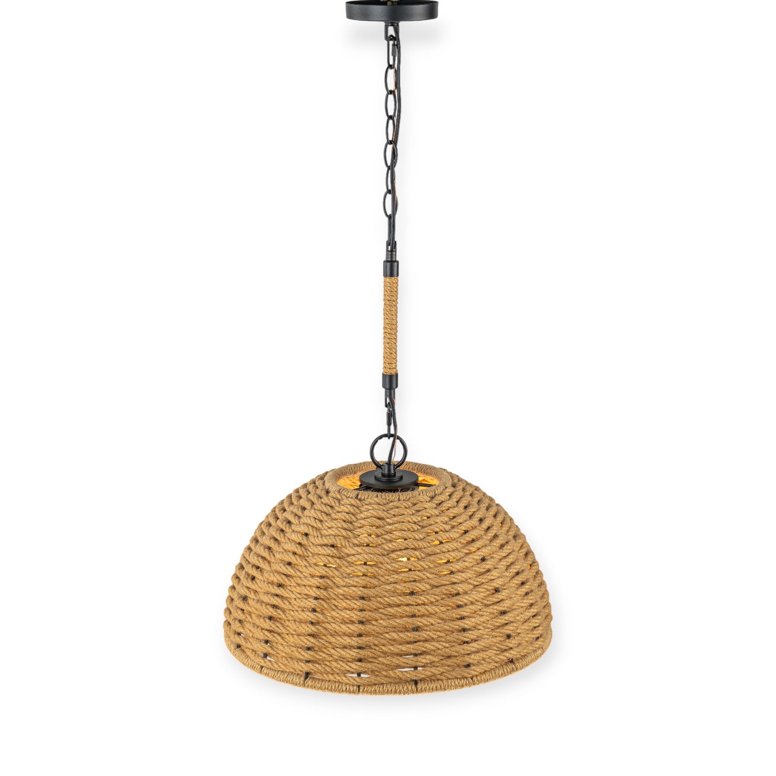 Glowlings 3-Light Farmhouse 18"Wide Natural Hand-Woven Rattan Rope Dome Pendant Light