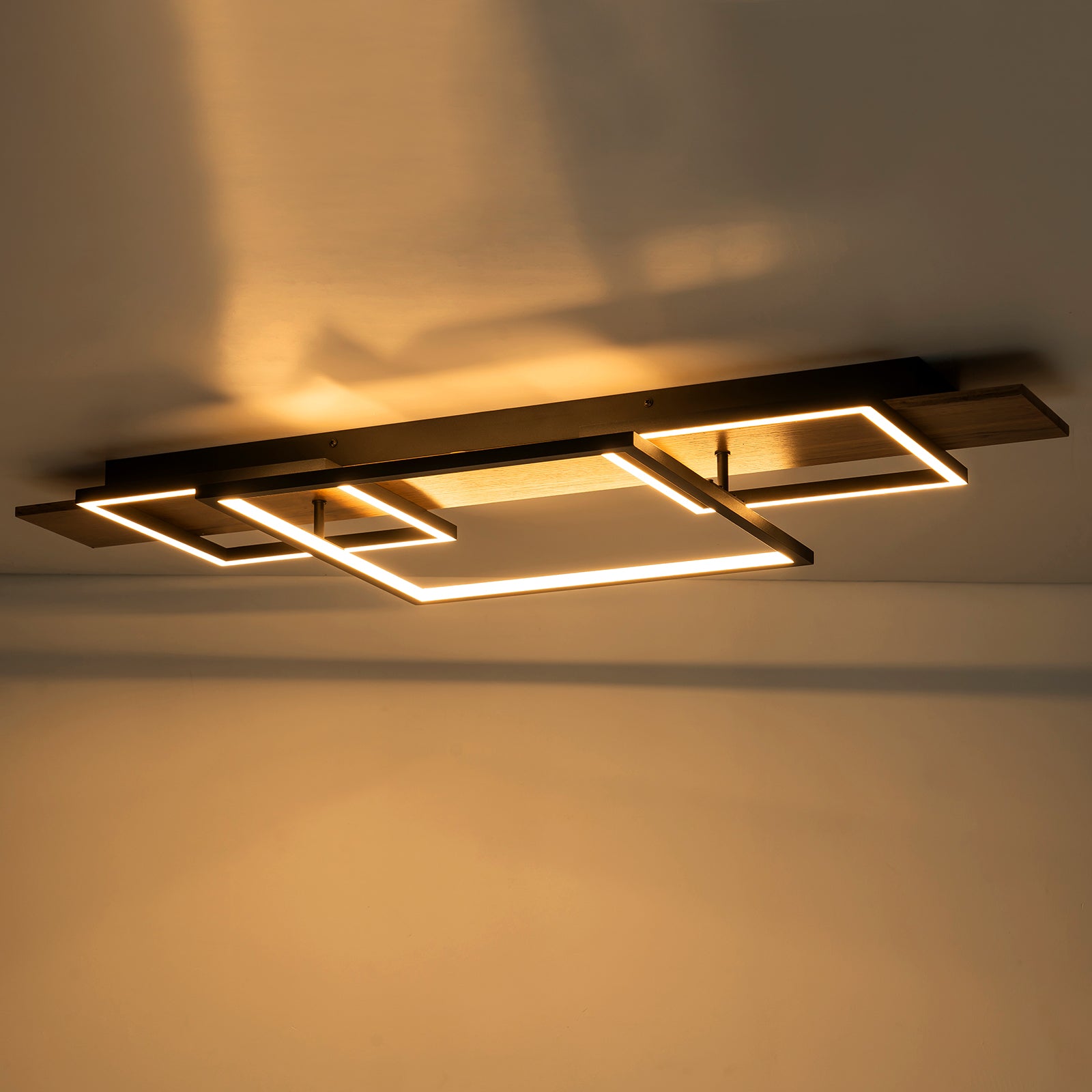 Glowlings 3-Light Farmhouse 38"Wide Rectangle LED  Wood Flush Mount