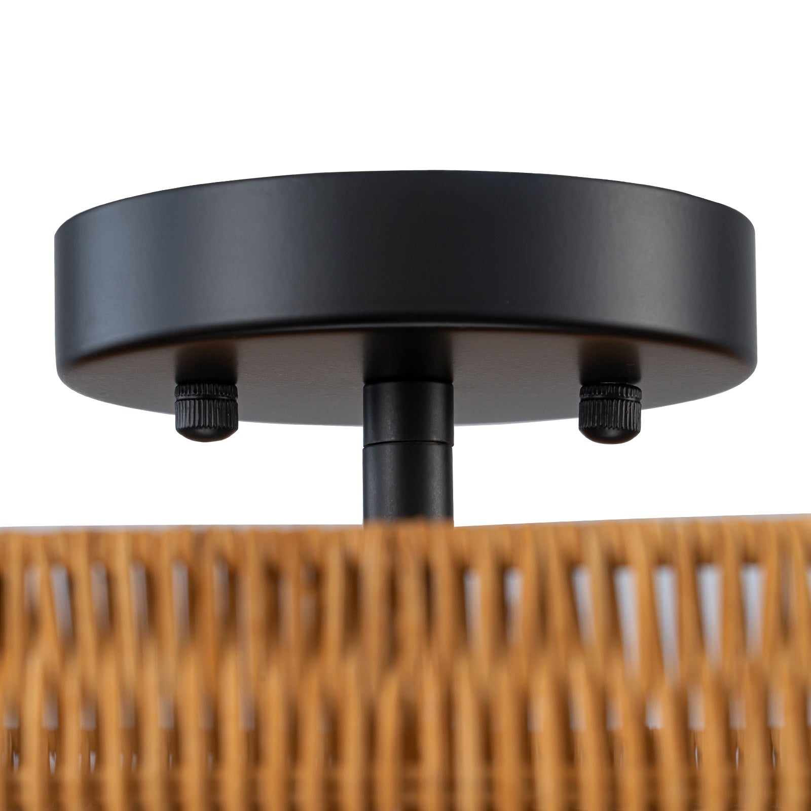 Glowlings 3-Light Farmhouse 16"Wide 2-Tiered Hand-Woven Natural Rattan Semi-Flush Mount