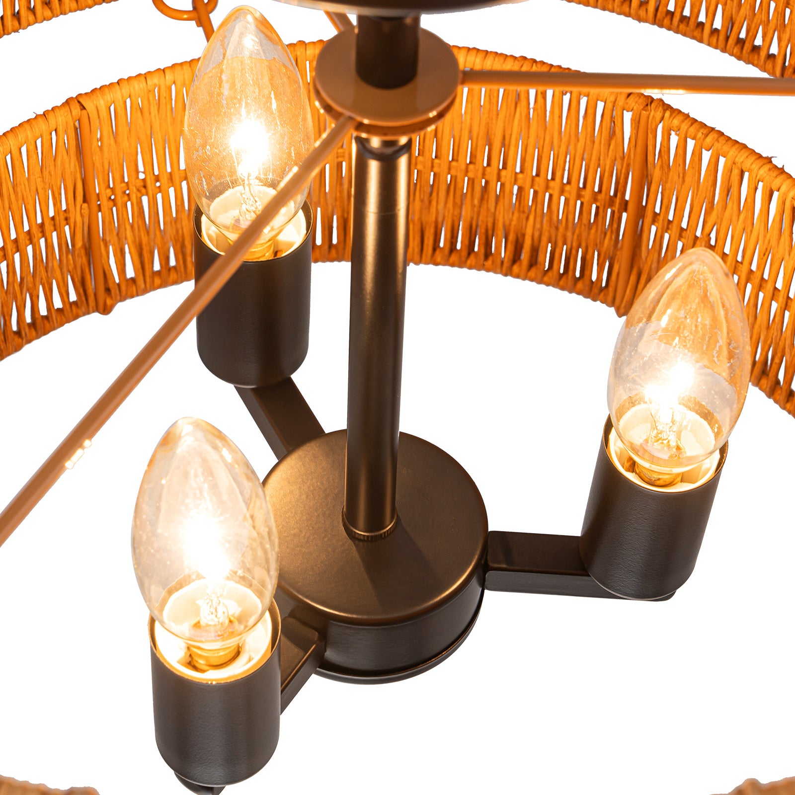 Glowlings 3-Light Farmhouse 16"Wide 2-Tiered Hand-Woven Natural Rattan Semi-Flush Mount