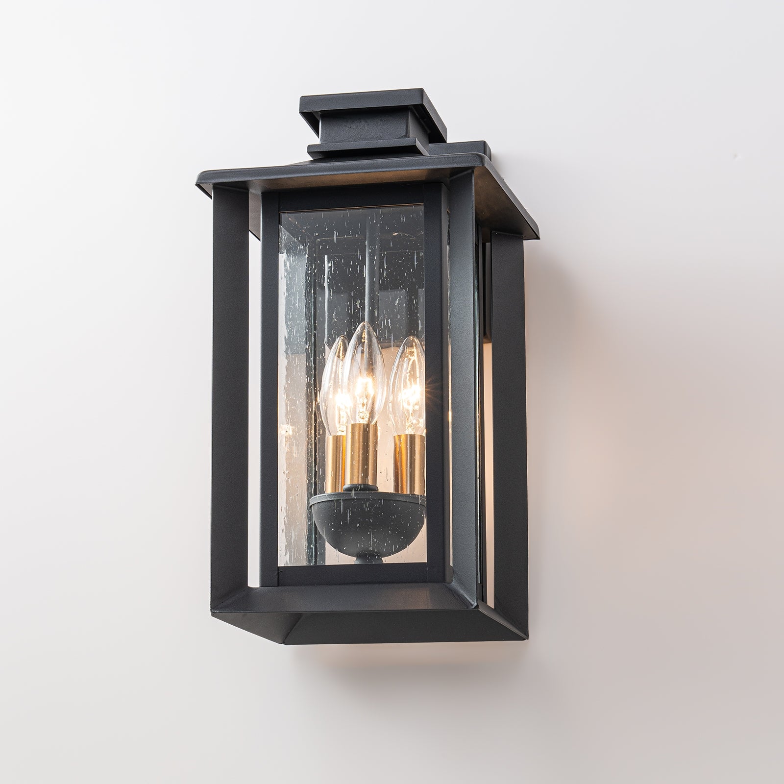 Glowlings 3-Light 15"High Flat Roof Lantern Black Outdoor Wall Sconce