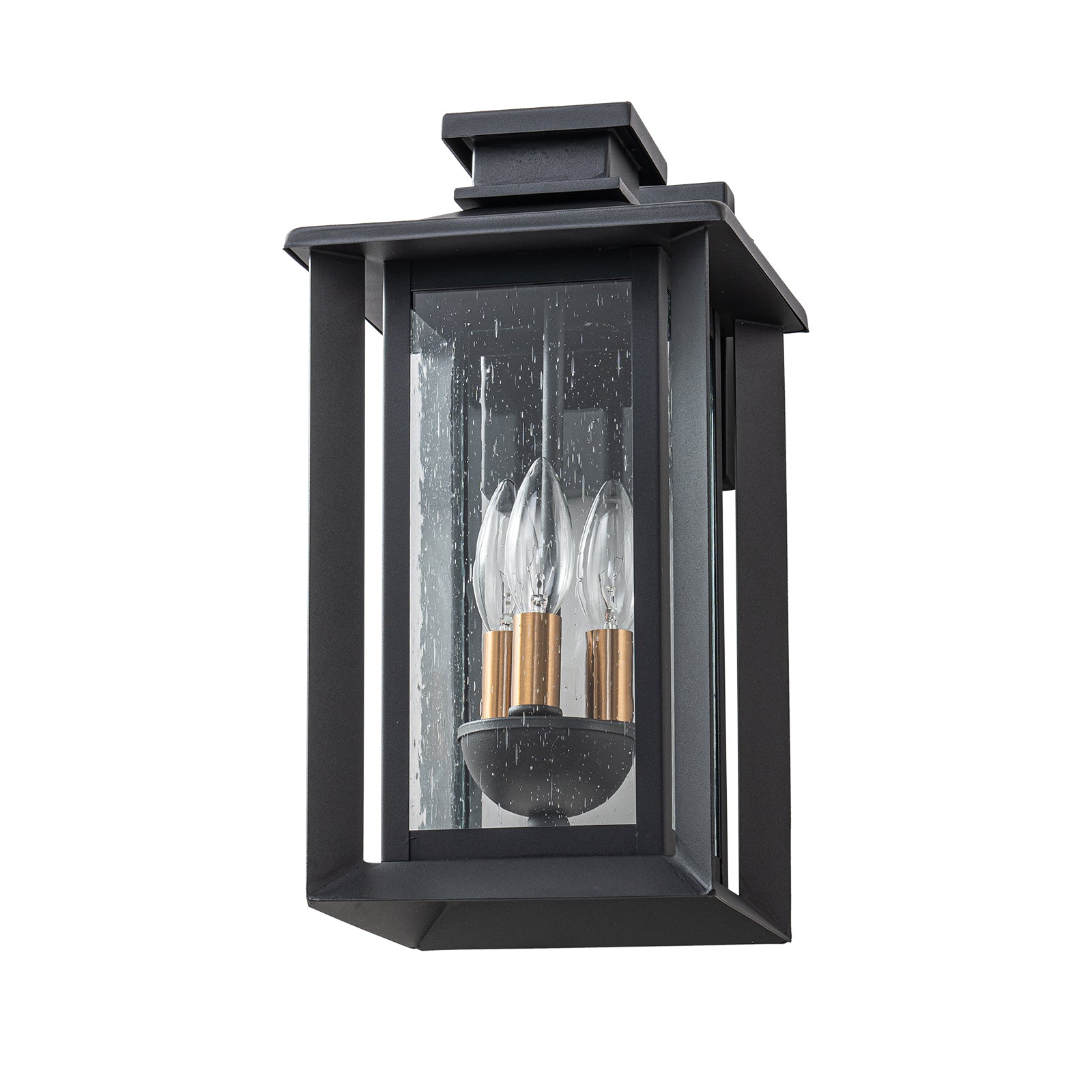 Glowlings 3-Light 15"High Flat Roof Lantern Black Outdoor Wall Sconce